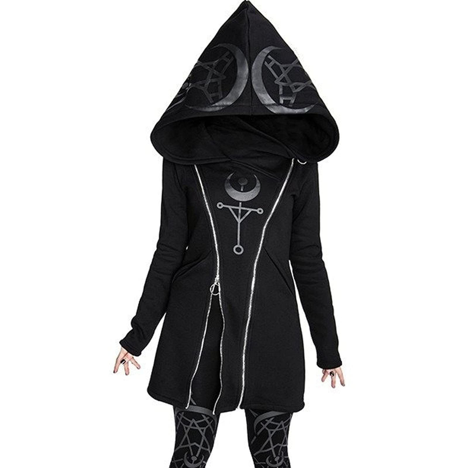 Vintage Gothic Zip Up Hoodie for Women - Long Sleeve Y2K Punk Sweatshirt with Hood | Plus Size Gothic Coat for Streetwear, Concerts & Alternative Fashion