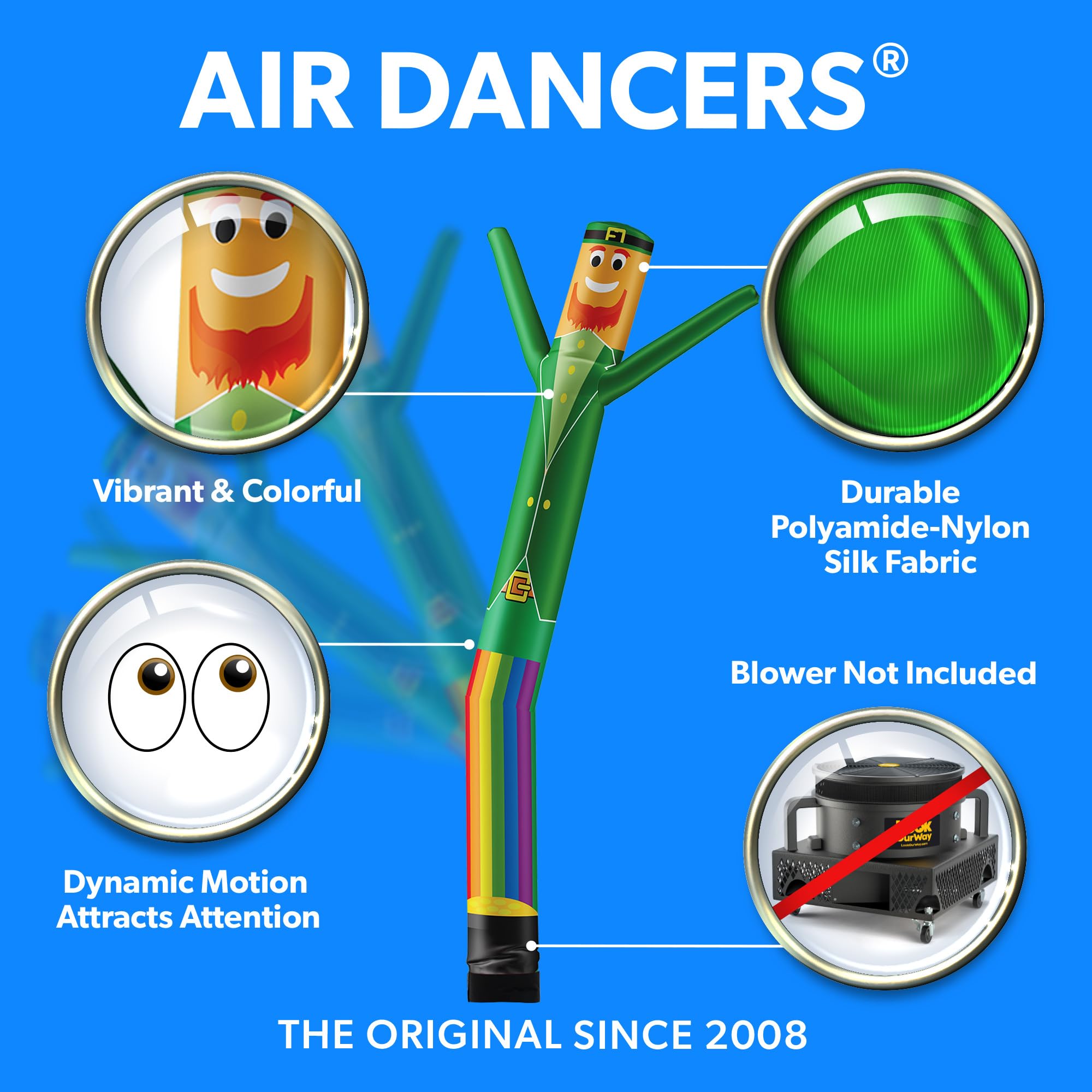 20ft Tall St. Patrick's Day Inflatable Air Dancer - Wacky Waving Leprechaun Tube Man for Business Promotions & Events - Outdoor Advertising Decor (Blower Not Included) - Perfect for Car Dealerships, Grand Openings & Holiday Celebrations
