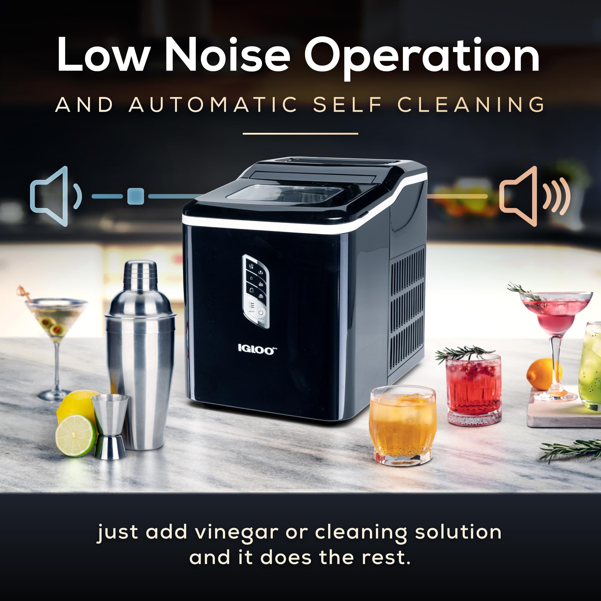 Igloo Automatic Ice Maker Machine - 26 lbs/24H, Self-Cleaning Countertop Ice Machine with LED Display & 9 Ice Cube Sizes (Large/Small) - Includes Ice Scoop - Perfect for Cocktails, Sodas, Home Bars, Office Use & Outdoor Parties