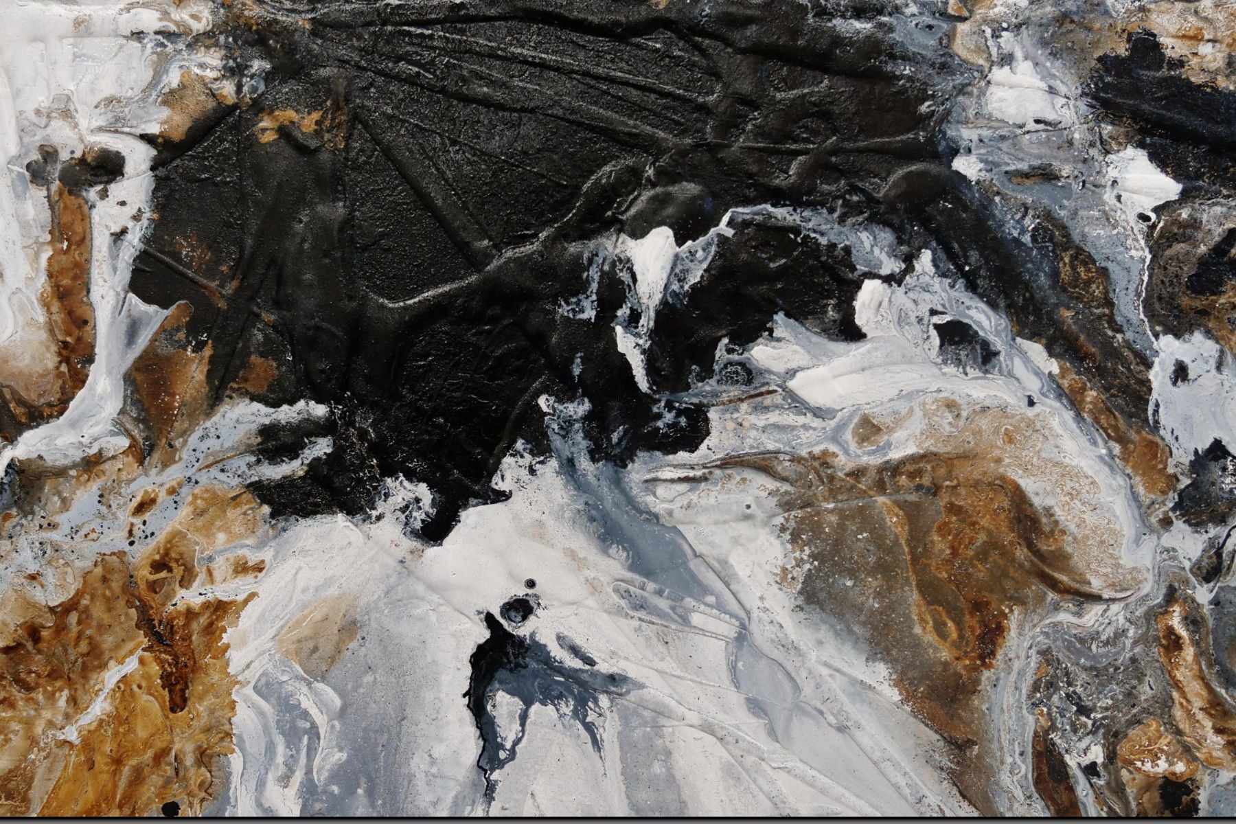 270cm x 120cm Peppered Raw Abstract Painting - Rust White Black Textured Wall Art for Modern Living Room & Office Decor