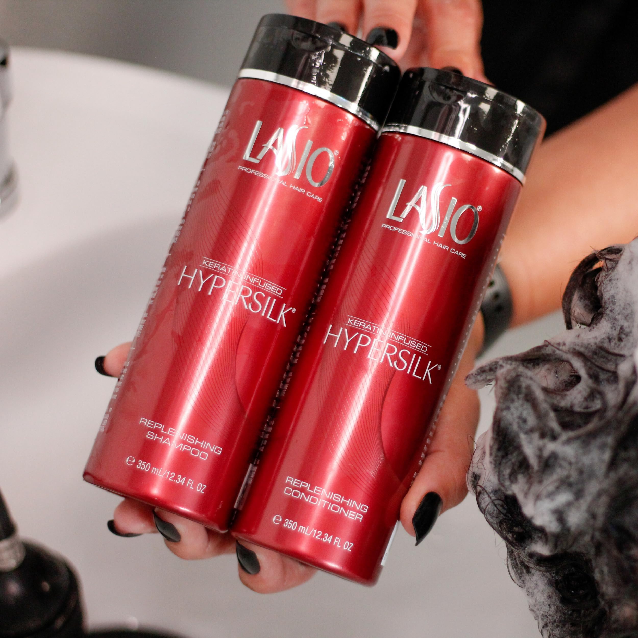 Lasio Keratin-Infused HYPERSILK Shampoo & Conditioner Set - Sulfate Free, 12.34 Fl Oz - Repair & Restore Damaged Hair with Keratin Treatment - Perfect for Dry, Frizzy & Color-Treated Hair - Salon Quality Hair Care at Home