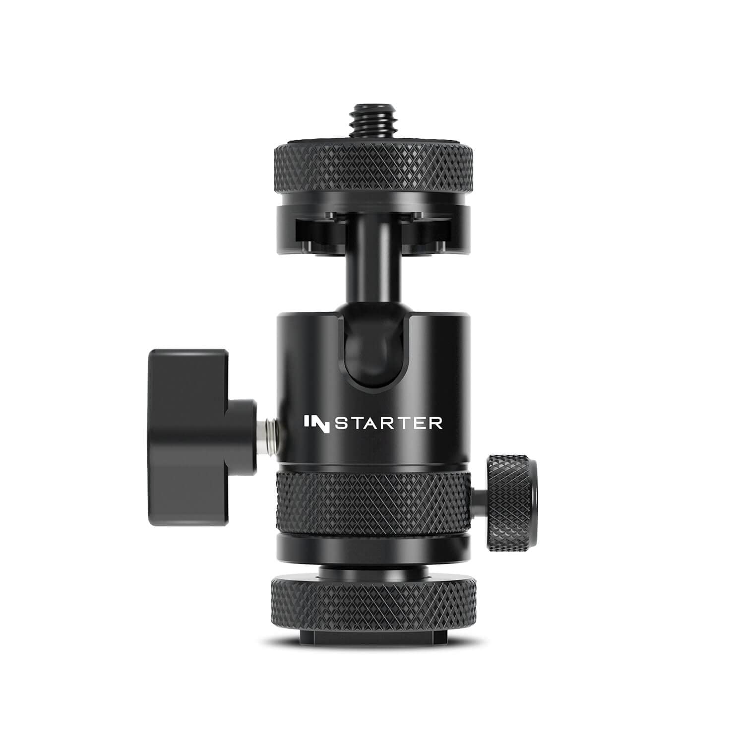 Instarter 2-in-1 Ball Head Mount with Hot Shoe & 1/4 Inch Screw - Universal Camera Tripod Head for DSLR, Mirrorless, LED Lights & Accessories - 180° Tilt Adjustment & 5kg Load Capacity - Durable Aluminum Flex Mount - Perfect for Photography, Videography & Studio Lighting Setups