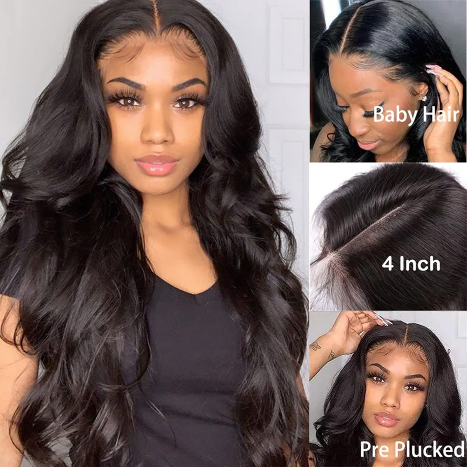 ISEE 150% Density Grade 9A Brazilian Virgin Human Hair Wigs - Body Wave 4x4 Lace Closure Wig with Pre-Plucked Hairline & Baby Hair for Black Women (28 Inch, Natural Color) | Perfect for Daily Wear, Parties & Special Occasions