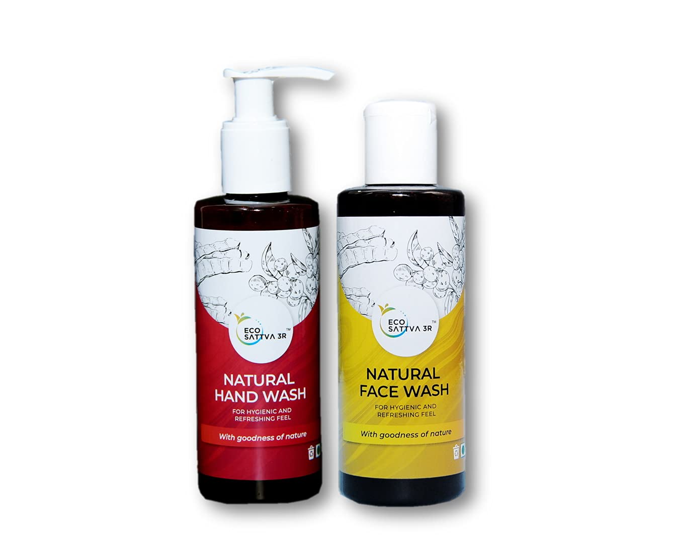 EcoSattva 3R Natural Hand Wash & Face Wash Combo - 200ml Each | Organic Personal Care Set for Daily Hygiene, Travel & Eco-Friendly Lifestyle