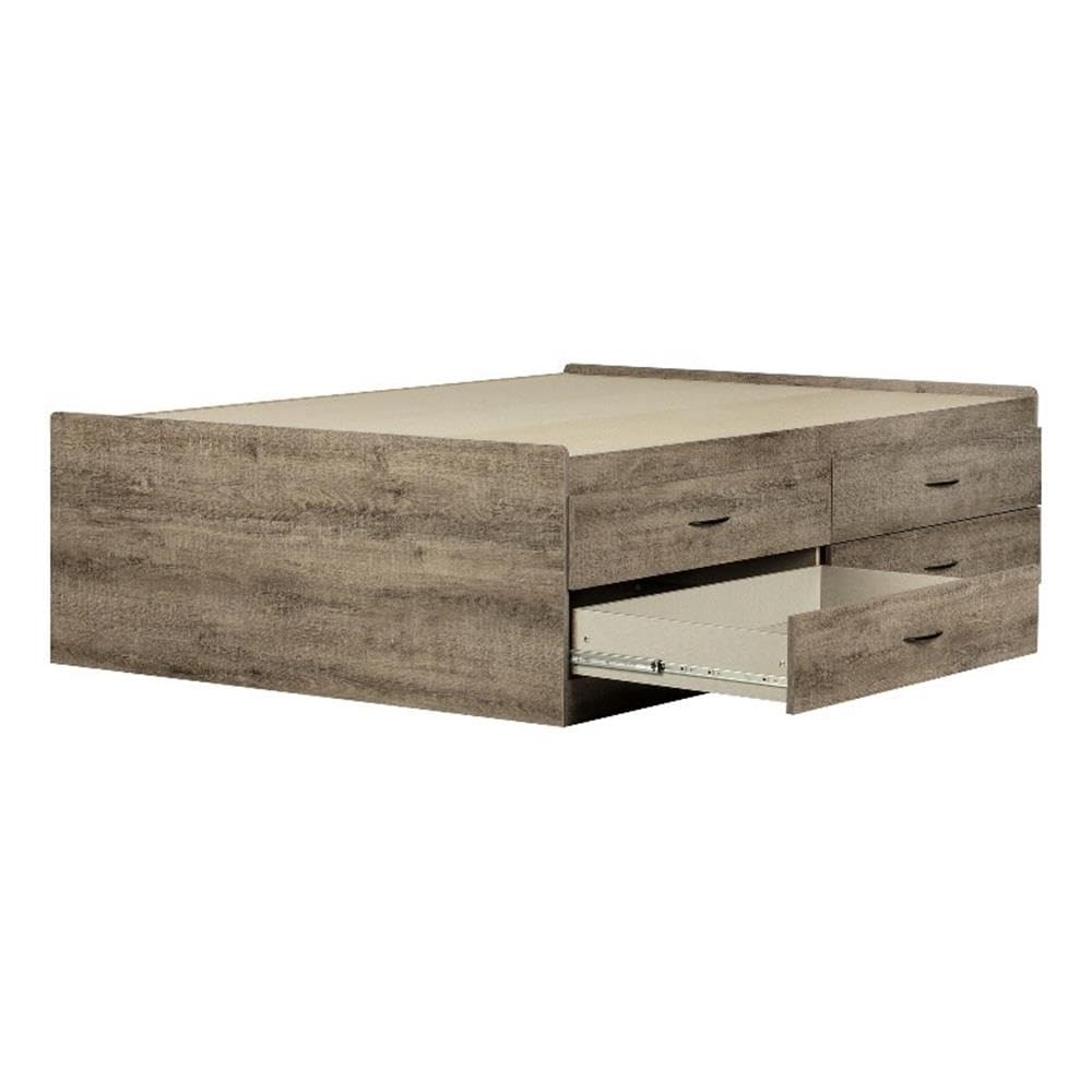 South Shore Step One Captain Bed with 4 Drawers - Full Size Weathered Oak Finish - Space Saving Storage Bed for Small Bedrooms & Guest Rooms