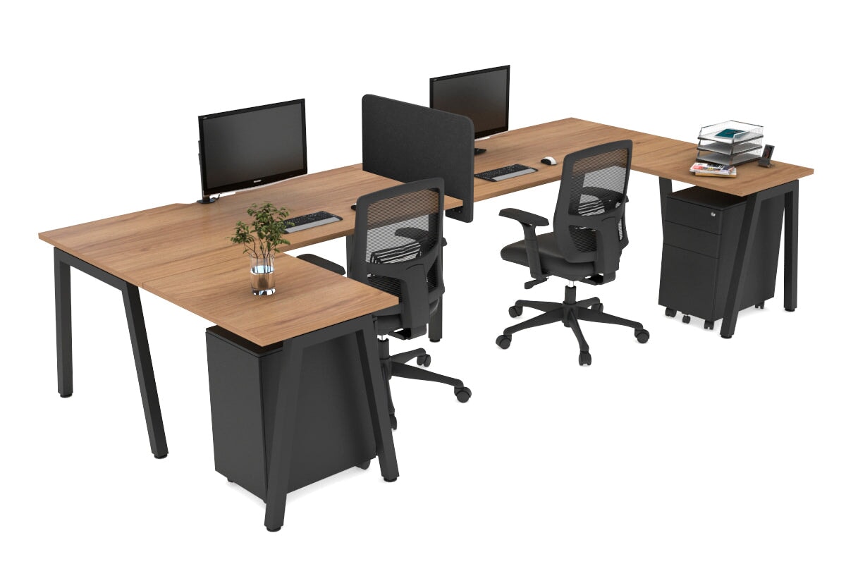 Quadro A Legs 2-Person Corner Workstation - U-Shaped Black Frame Office Desk [1600L x 1800W with Cable Management] - Perfect for Collaborative Workspaces & Home Offices