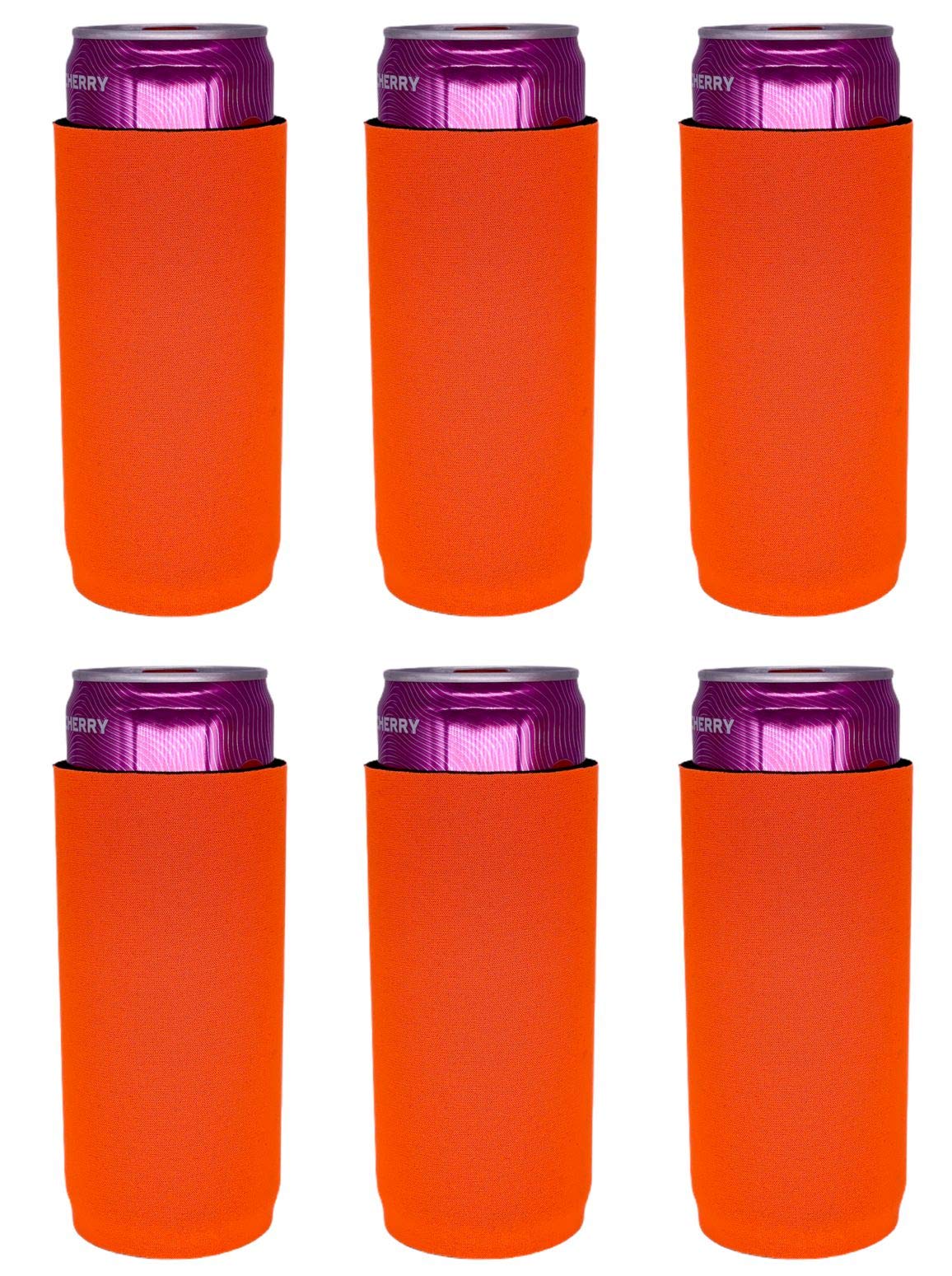 Blank Full Bottom Slim Can Coolie (6-Pack, Orange) - Insulated Beverage Sleeves for Beer, Soda & Energy Drinks - Perfect for Parties, BBQs & Outdoor Events