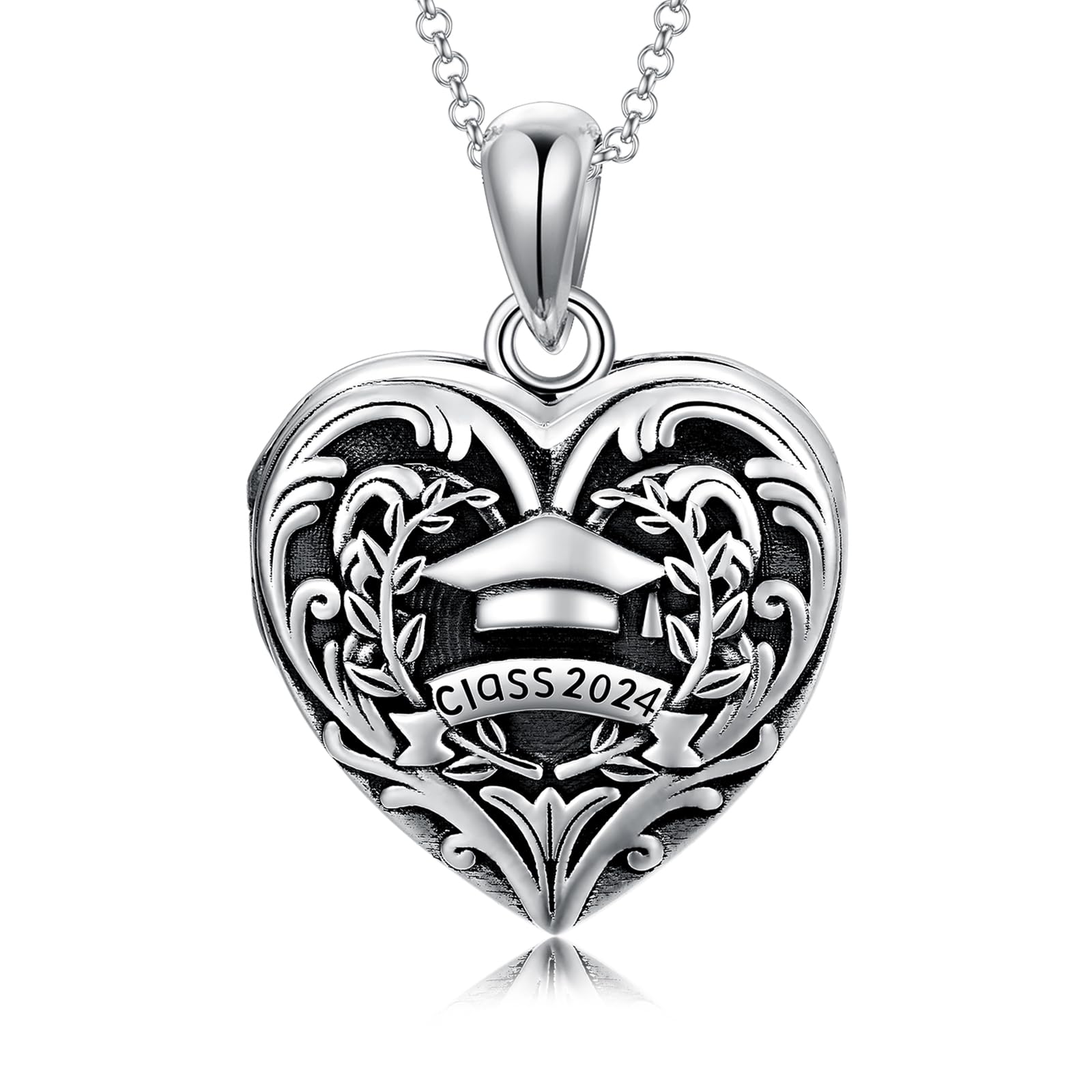 SOULMEET Graduation Gifts for Women - Class of 2023/2024/2025 Photo Locket Necklace with Heart Pendant & Graduation Cap Charm - Holds 2 Pictures - Perfect Nursing & College Graduation Gift for Her - Great for Commencement Ceremonies & Memory Keepsakes