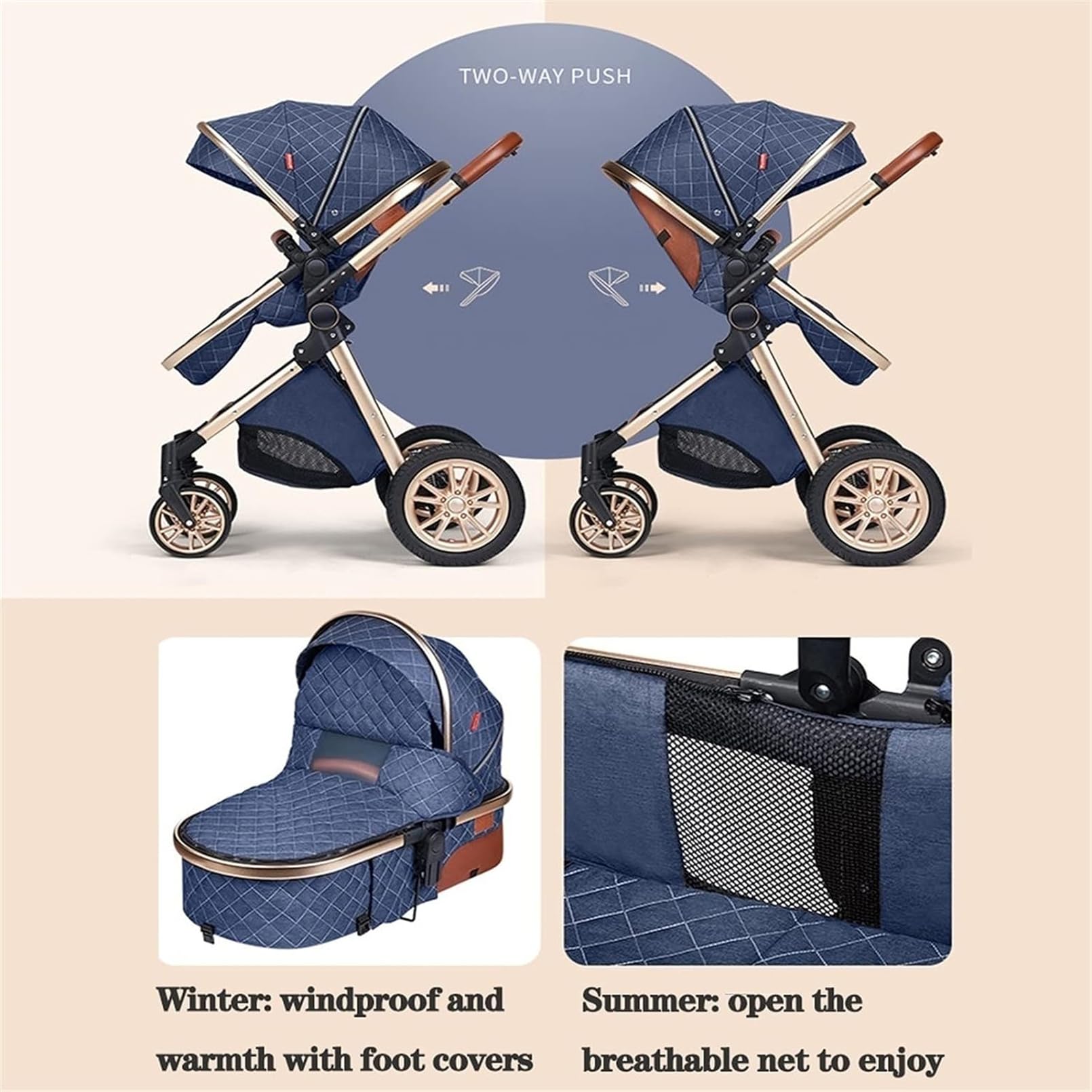 Premium 3-in-1 Luxury Baby Stroller - Lightweight Travel Pram & Pushchair with High Landscape View for Newborns & Toddlers (Navy Blue) | Perfect for City Walks, Air Travel & Outdoor Adventures