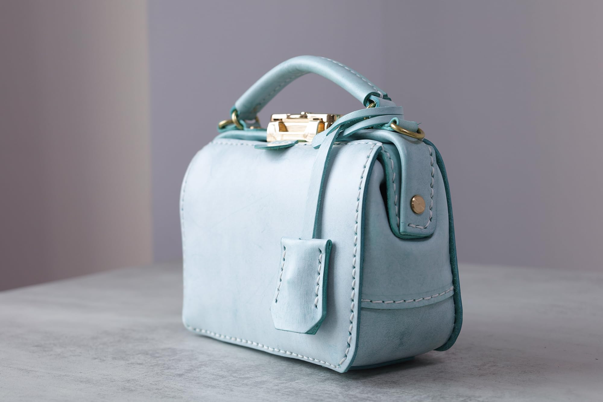 Premium Dulles Doctor Bag for Women - Genuine Cowhide Leather Handmade Shoulder Purse in Light Blue | Perfect for Work, Travel & Everyday Use