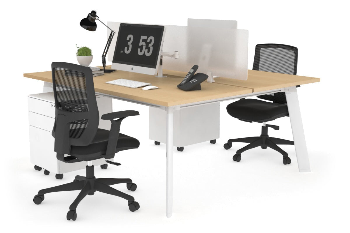 2 Person Workstation with White Frame - 1800L x 800W Switch Desk with Cable Management Scallop for Office & Home Workspace