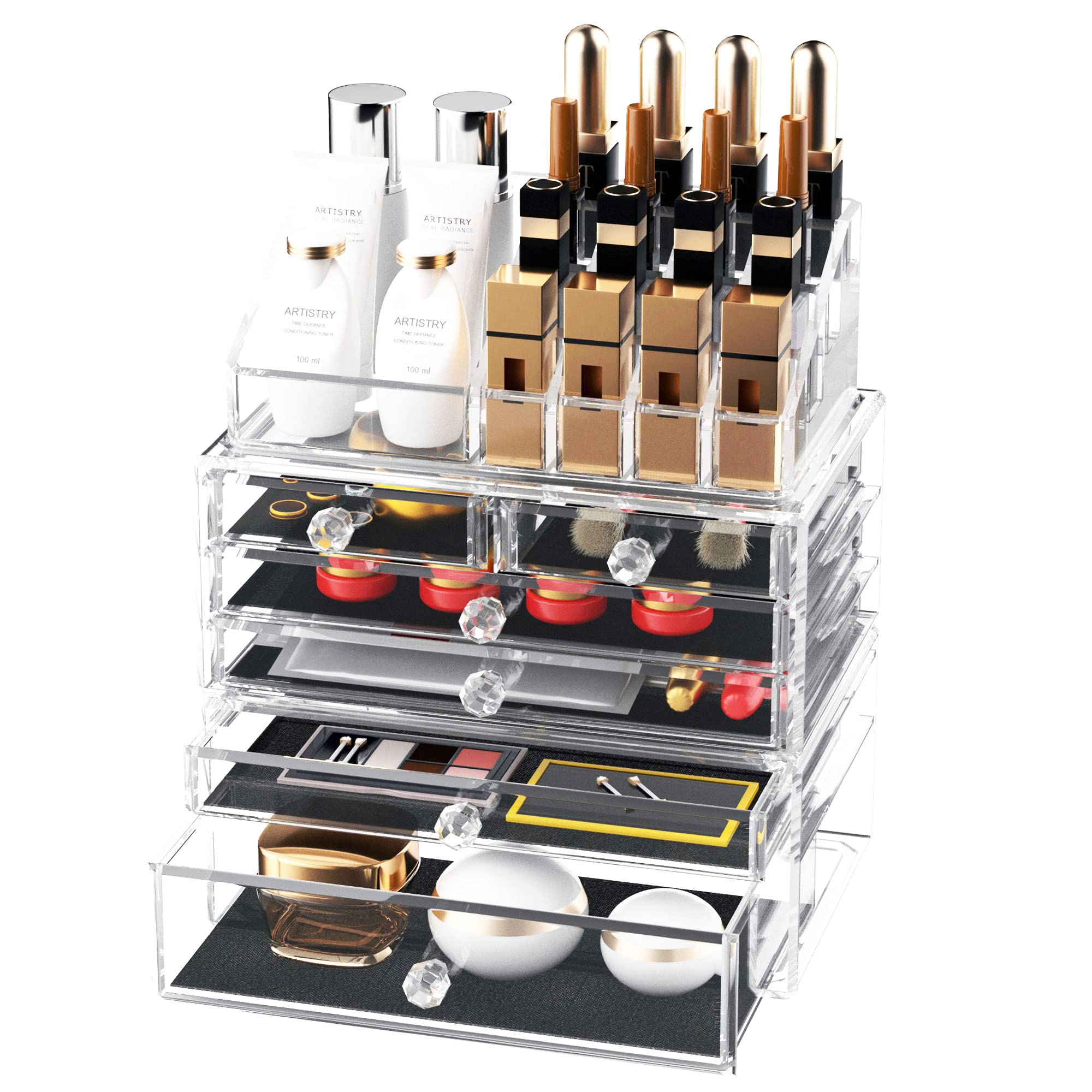 GEDLIRE Clear Acrylic Makeup Organizer with 6 Stackable Drawers - Large Cosmetic & Jewelry Storage Case for Vanity, Bathroom Counter, Dresser | Perfect for Skincare, Beauty Products & Accessories Organization