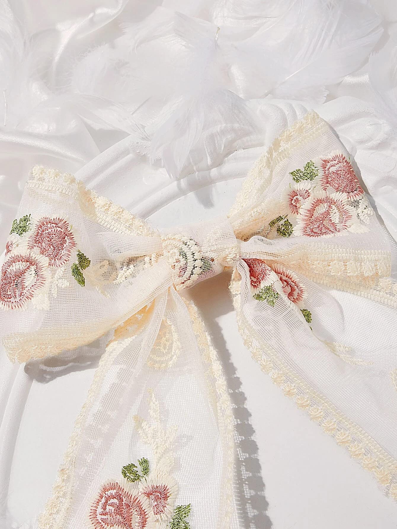 Elegant Lace Hair Bow Clip for Women & Girls - Double Layer Spring Hair Barrettes, Floral Hair Accessories for Weddings, Parties & Daily Styling
