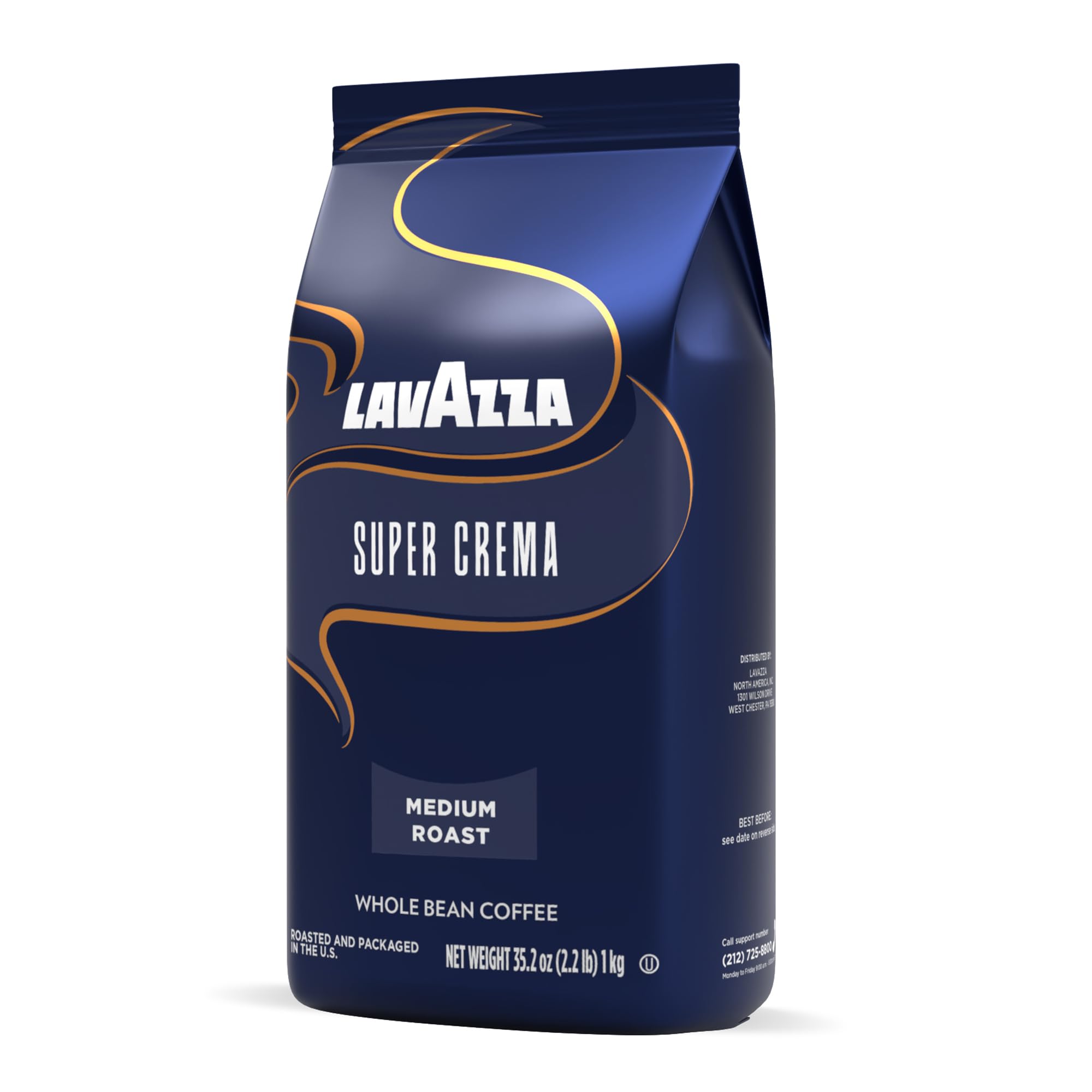 Lavazza Super Crema Whole Bean Coffee - Medium Espresso Roast, Arabica & Robusta Blend, 2.2 lb (1 kg) Bag - Pack of 6 - Perfect for Home Brewing, Espresso Machines & Office Coffee Stations
