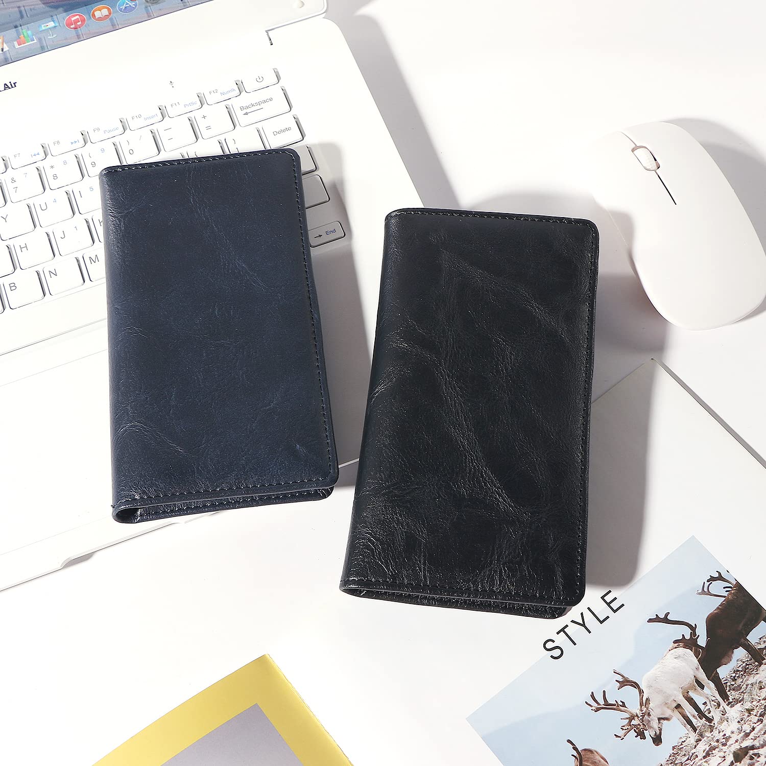 Sanlykate RFID Blocking PU Leather Checkbook Cover with Pen Holder - Denim Blue Wallet for Women & Girls | Top & Side Tear Check Protection | Free Divider | Perfect for Everyday Use, Office & Travel