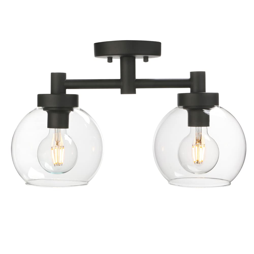 Pathson 2-Light Semi-Flush Mount Ceiling Fixture with Round Glass Globes - Modern Lighting for Living Room, Bedroom, Bathroom, Hallway & Kitchen | Dimmable Ambient Lighting for Home & Office Spaces