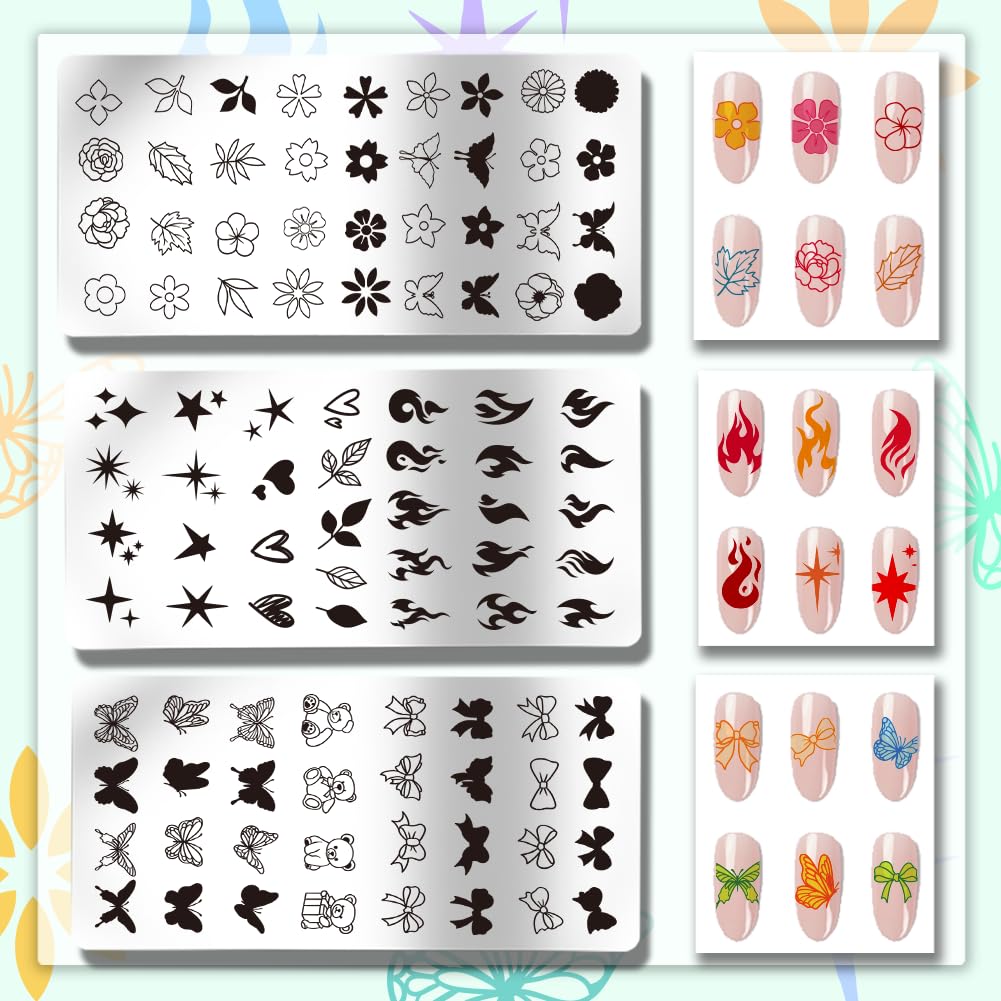PandaHall Floral Star Butterfly Nail Stamp Plates Set - 3pcs DIY Nail Art Design Kit for Professional Salon & Home Manicure | Perfect for Wedding, Party & Holiday Nail Decorations