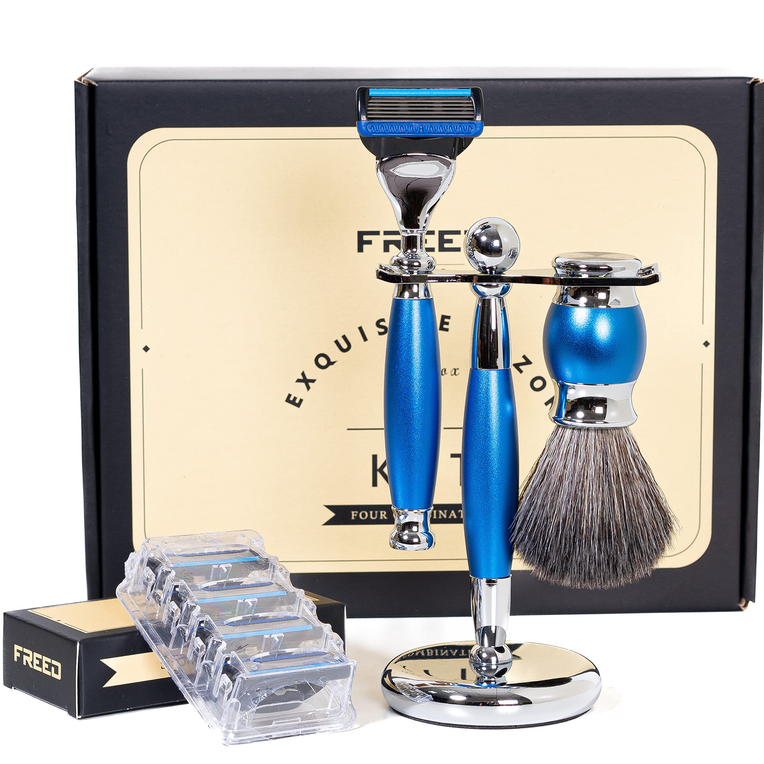 Premium 5-Blade Safety Razor Set for Men - 4-Piece Luxury Grooming Kit with Alloy Handle - Perfect Gentleman's Shaving Gift Set - Ideal for Daily Shaving, Travel & Special Occasions