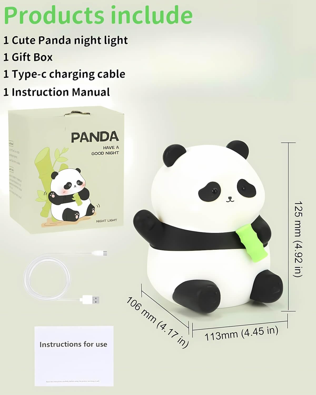 Rechargeable Dimmable Silicone Panda Night Light with Timer - Cute LED Animal Lamp for Kids Room, Nursery & Bedroom Decor | Soft Squishy Kawaii Desk Light for Baby, Children & Adults | Perfect for Nighttime Feeding, Reading & Relaxation
