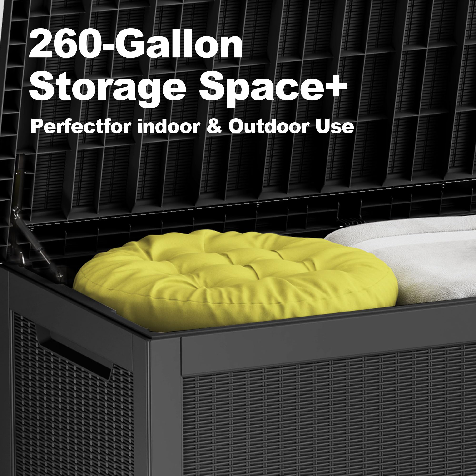 260 Gallon Large Outdoor Storage Deck Box - Waterproof, Lockable Resin Container for Patio Furniture, Garden Tools & Pool Supplies | Perfect for Backyard, Deck & Poolside Organization (Black)