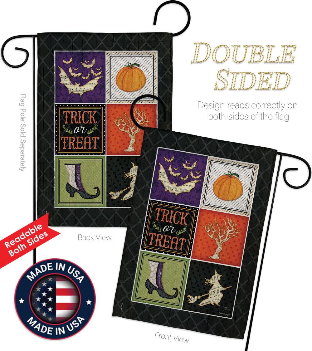 Breeze Decor Halloween Garden Flag - Trick or Treat Collage, 13x18.5in - Fall Decor for Outdoor