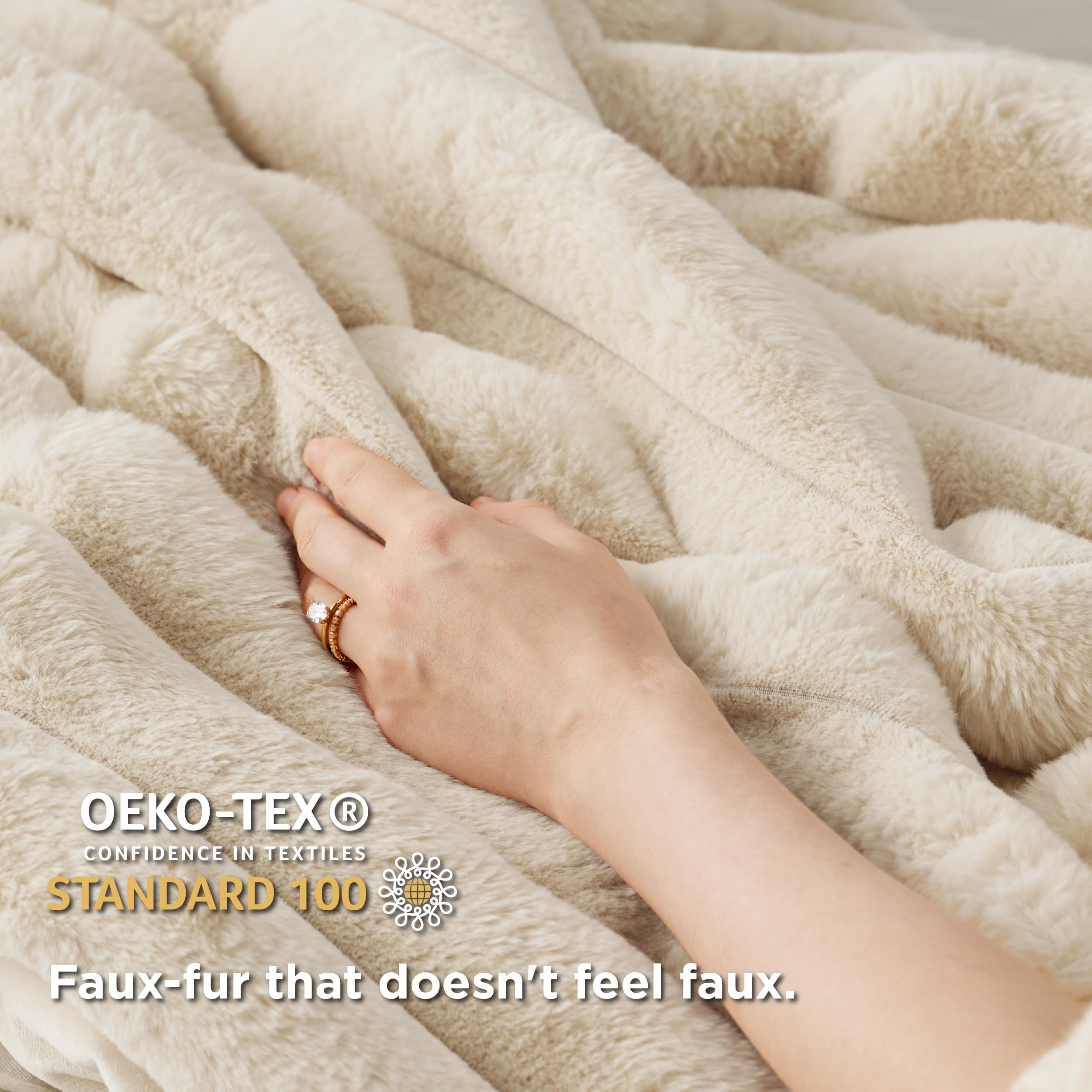 Bedsure Faux Fur Blanket - Ultra Soft & Fluffy Beige Plush Throw Blanket for Couch, Sofa, Bed - Warm Cozy Blanket for Winter, Christmas Gift for Women - 50x70 Inches - Perfect for Snuggling, Movie Nights & Home Decor