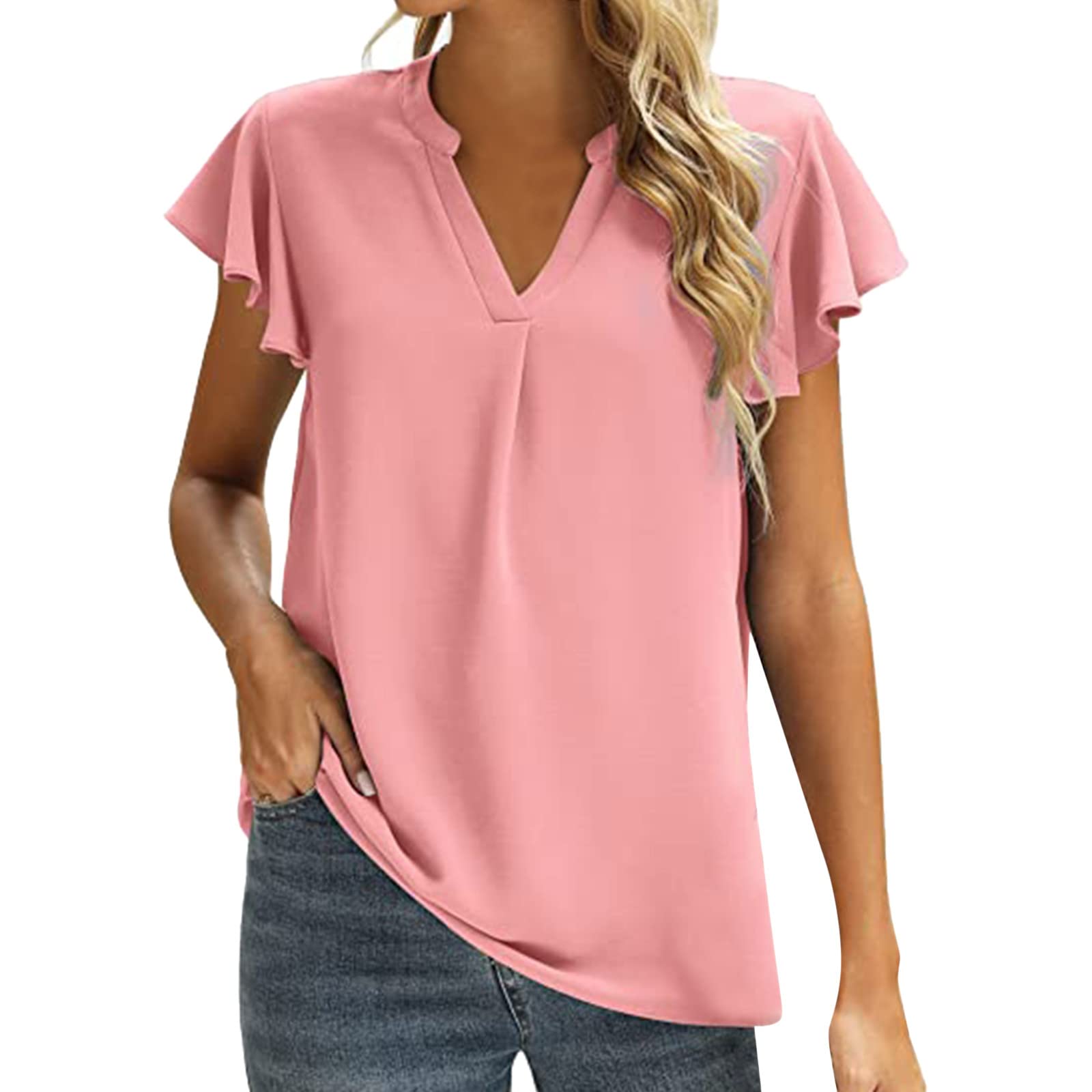 Women's Summer Casual V-Neck Chiffon Blouse - Loose Tunic Top with Short Sleeves & Split Hem in Cream White | Perfect for Office Wear, Beach Cover-ups & Date Night Outfits