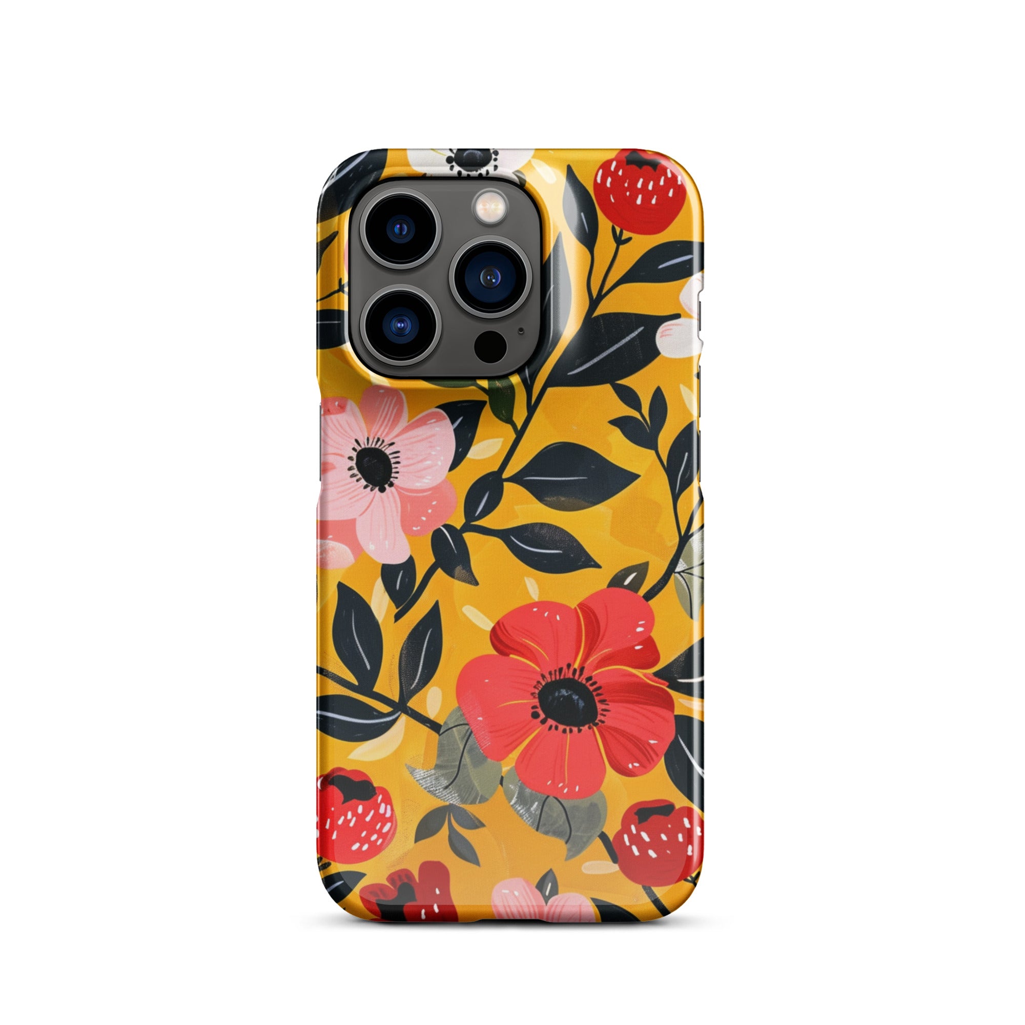 Floral 3-Snap Protective Case for iPhone 14/13/12/11 - Slim Fit with Secure Snap Closure - Perfect for Everyday Use, Work, and Travel