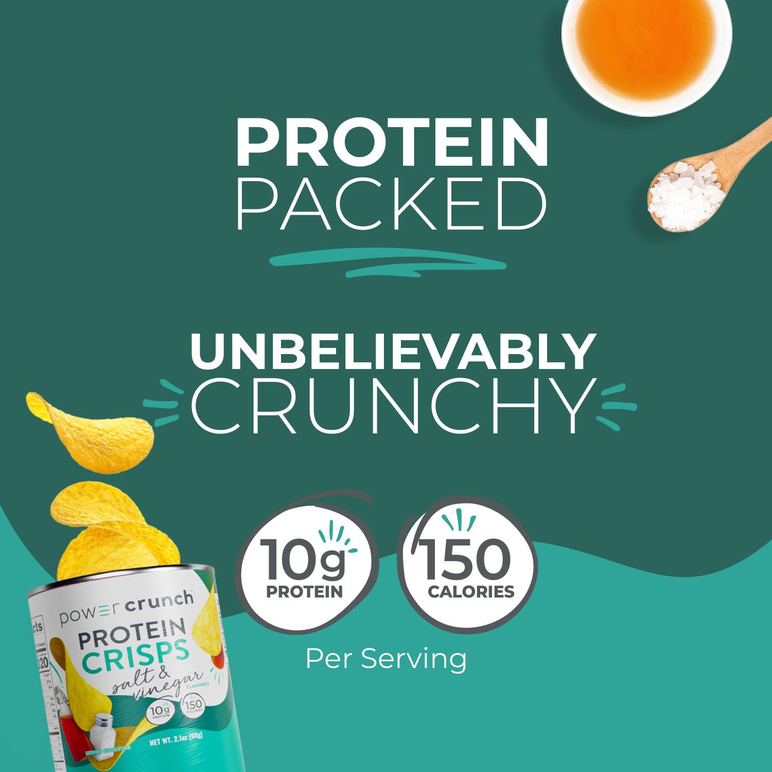 Power Crunch Protein CRISPS - High Protein Potato Style Chips, Salt & Vinegar Flavor, 10g Protein per Serving, 1.05oz (Pack of 6) | Healthy Snack for Gym, Keto Diet & On-the-Go Nutrition