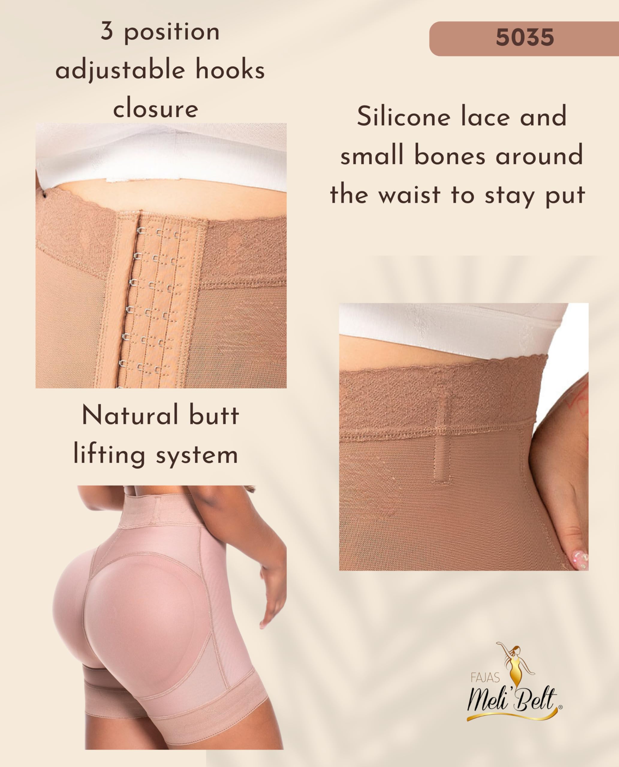 FAJAS MELI'BELT 5035 Colombian High Waist Butt Lifter Shorts - Shapewear for Women, Tummy Control & Booty Enhancement | Perfect for Workout, Postpartum Recovery & Everyday Wear