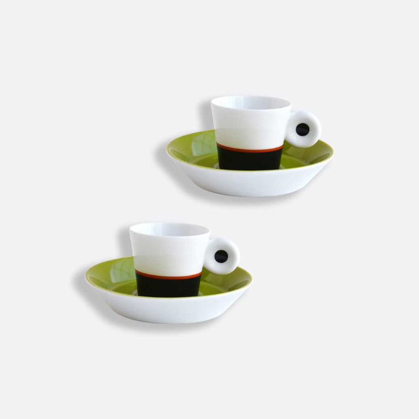 Bernardaud Irazu Espresso Cups and Saucers Set of 2 (4 Pieces) - Premium Porcelain Coffee Cups for Home, Cafe & Gifts