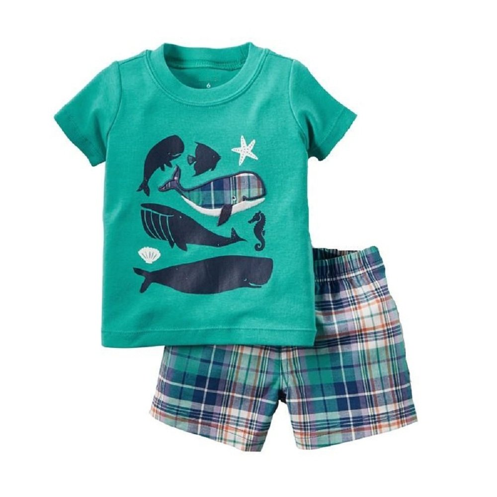 Hooyi Marine Whale Baby Boy Clothes Set - Newborn Ocean Theme Outfit with T-Shirt & Shorts for Summer Playtime and Beach Vacations