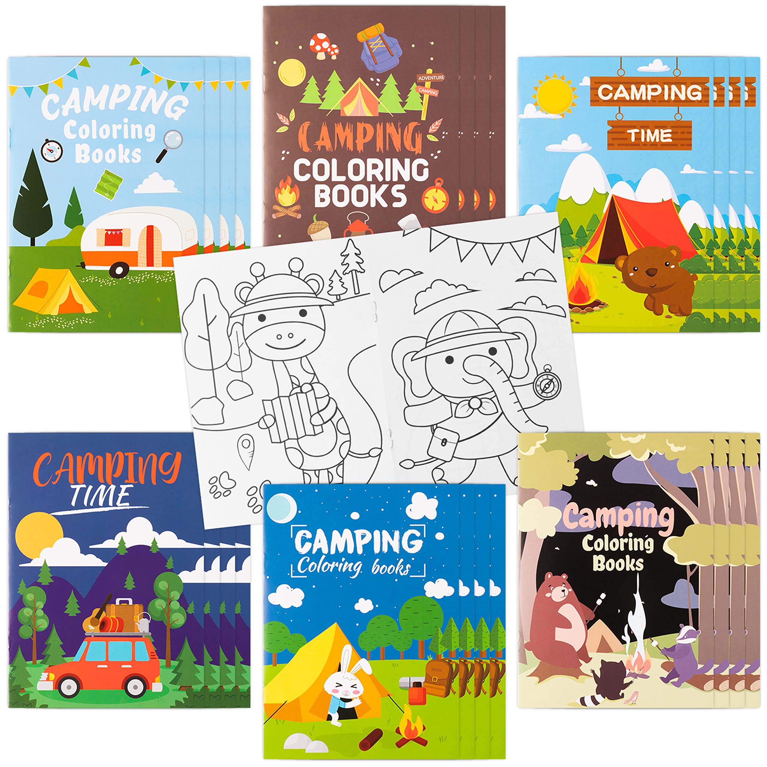24Pcs Camping Coloring Books for Kids - DIY Art Drawing Patterns with Tent, Camping Light, Forest Animals | Perfect for Summer Activities, Birthday Party Favors, Home & School Supplies | Great Gift for Boys & Girls Who Love Outdoor Adventures