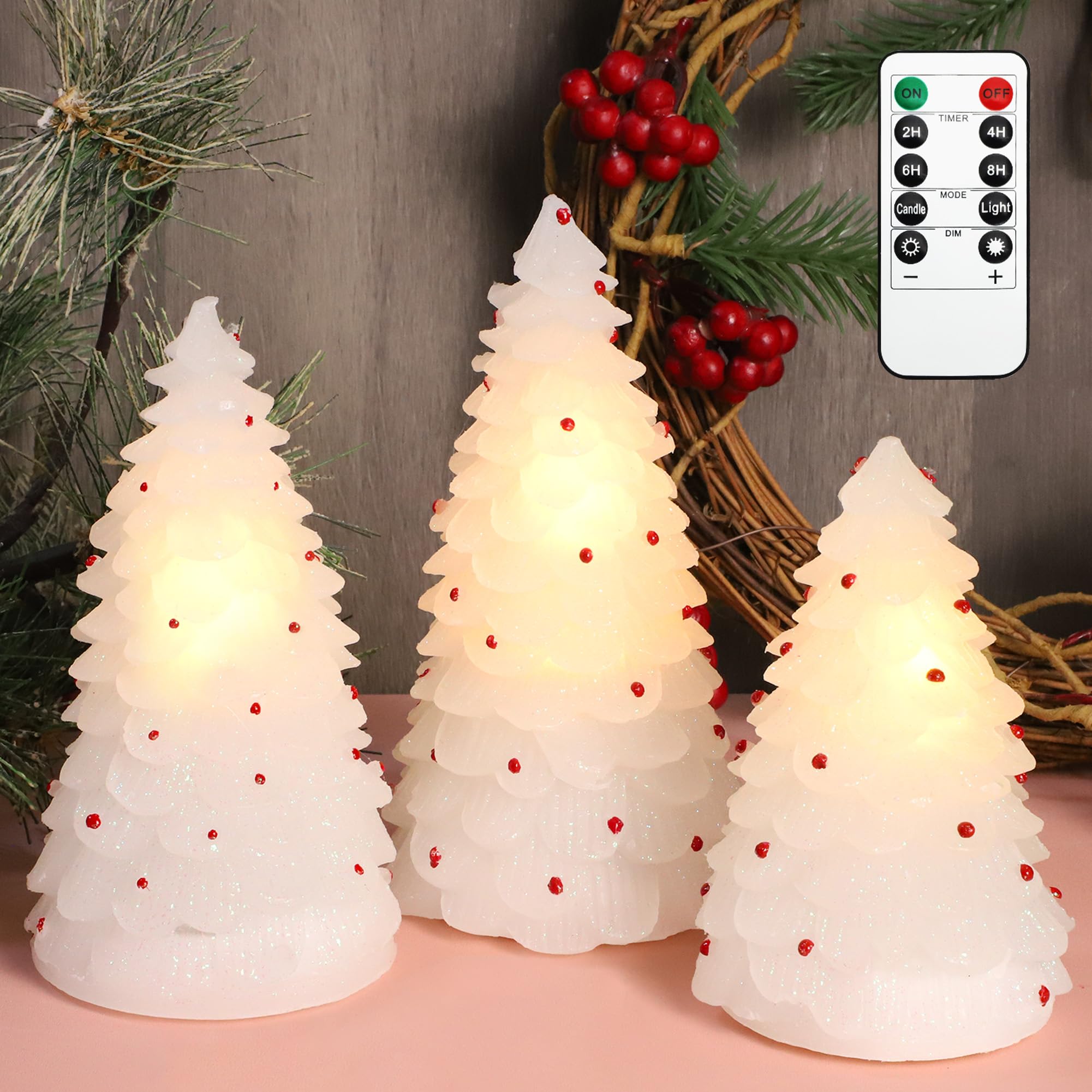 Handmade Carved LED Christmas Candles with Remote - Set of 3 Real Wax Flameless Candles for Holiday Decor | Perfect for Christmas Tree, Home, Party, Bedroom, Easter & Spring Decorations
