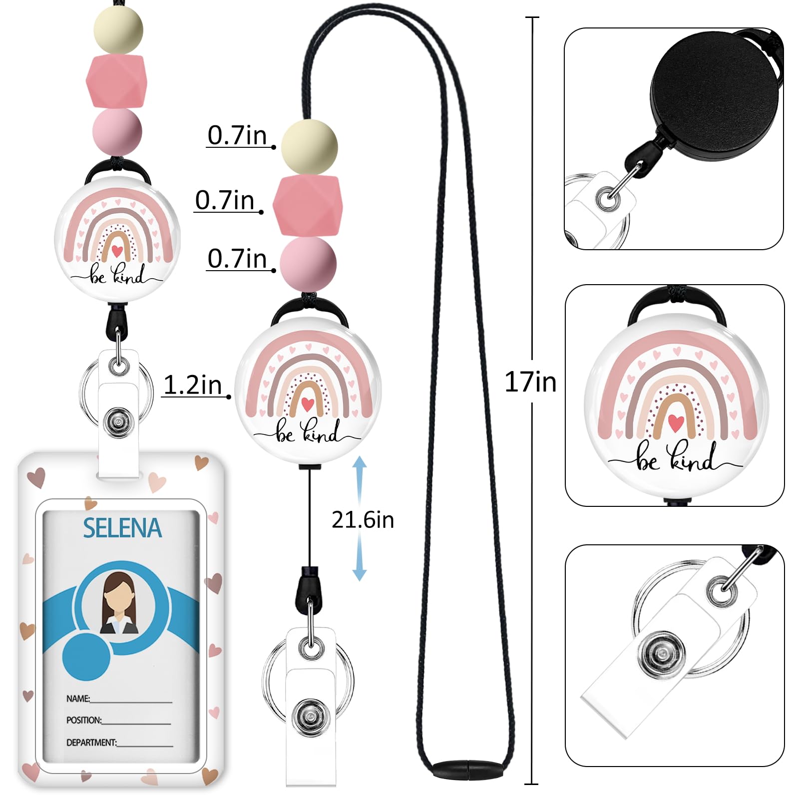 Retractable ID Badge Holder with Rainbow Lanyard - Teacher & Office Use