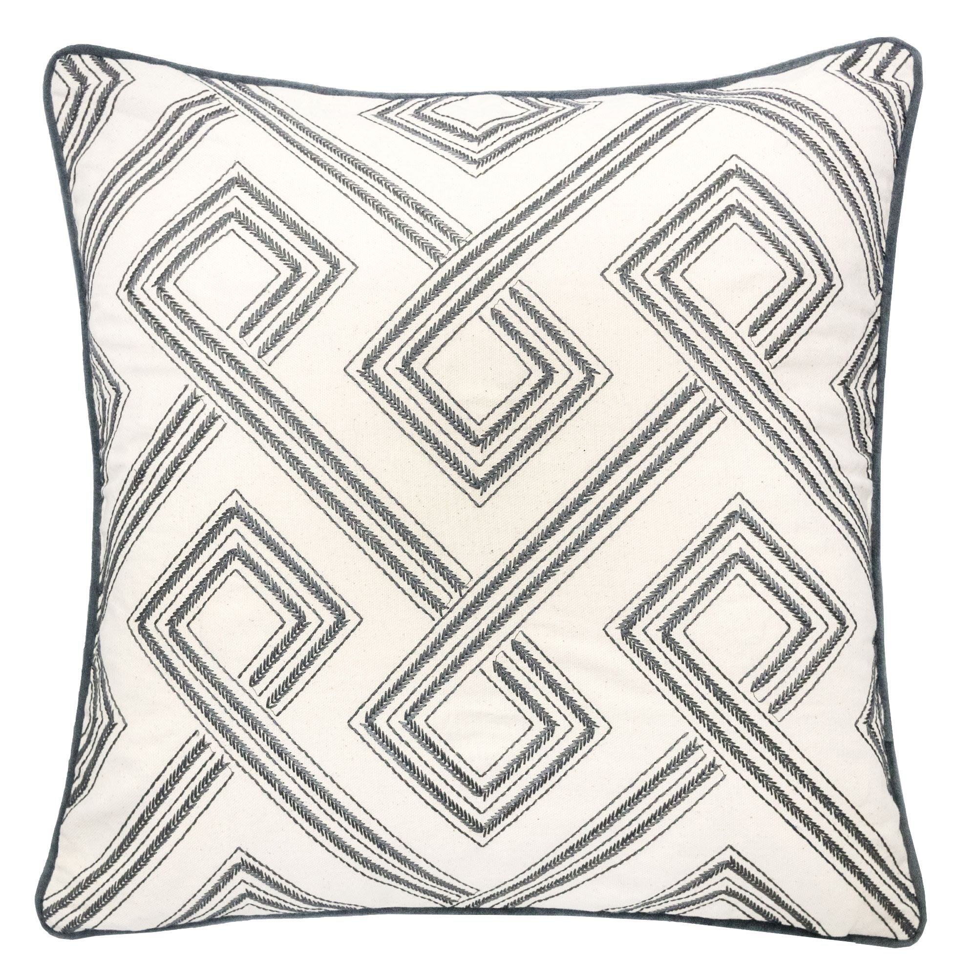 Cozy Diamond Loops Embroidery Throw Pillow Cover - 20x20 Inch Gray Cotton Canvas Sofa Couch Pillow Sham (Cover Only) - Perfect for Living Room Decor, Bedroom Accent & Home Styling