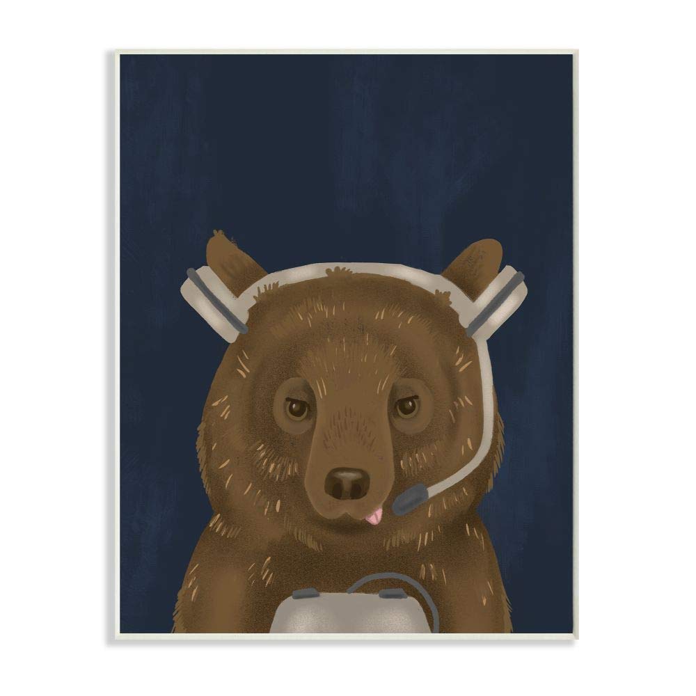 Stupell Industries Playful Video Game Bear Headset Wall Plaque - 10x15, Designed by Daphne Polselli - Fun Children's Room Decor & Gamer Gift for Kids