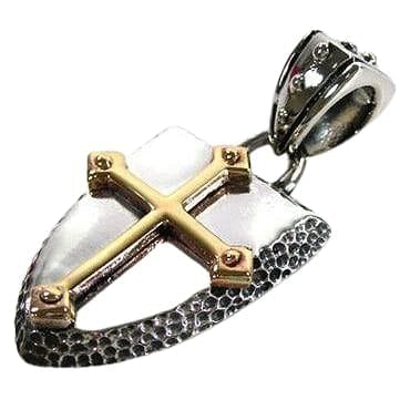 14K Yellow Gold Cross Shield Rocker Pendant - Sterling Silver Religious Jewelry for Men & Women - Perfect for Gifts, Baptism, and Everyday Wear