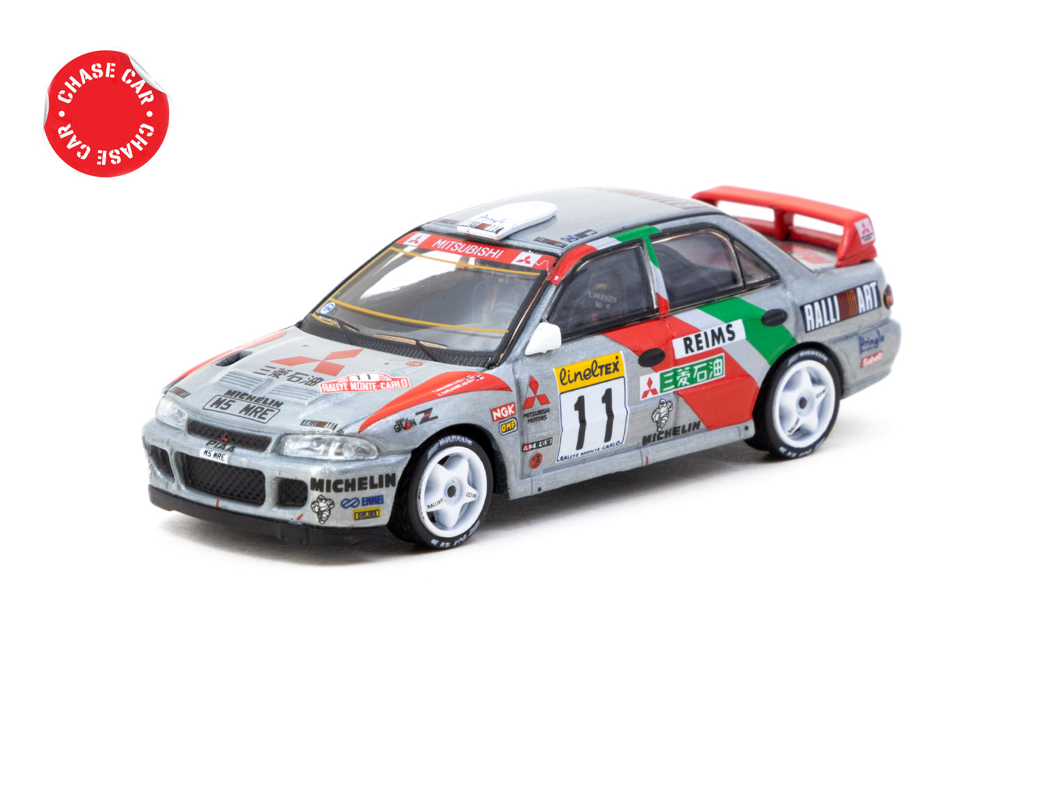 Tarmac Works 1/64 Scale Mitsubishi Lancer Evolution II Rallye Monte Carlo 1995 #11 Diecast Model Car - Perfect for Collectors, Display, and Racing Enthusiasts