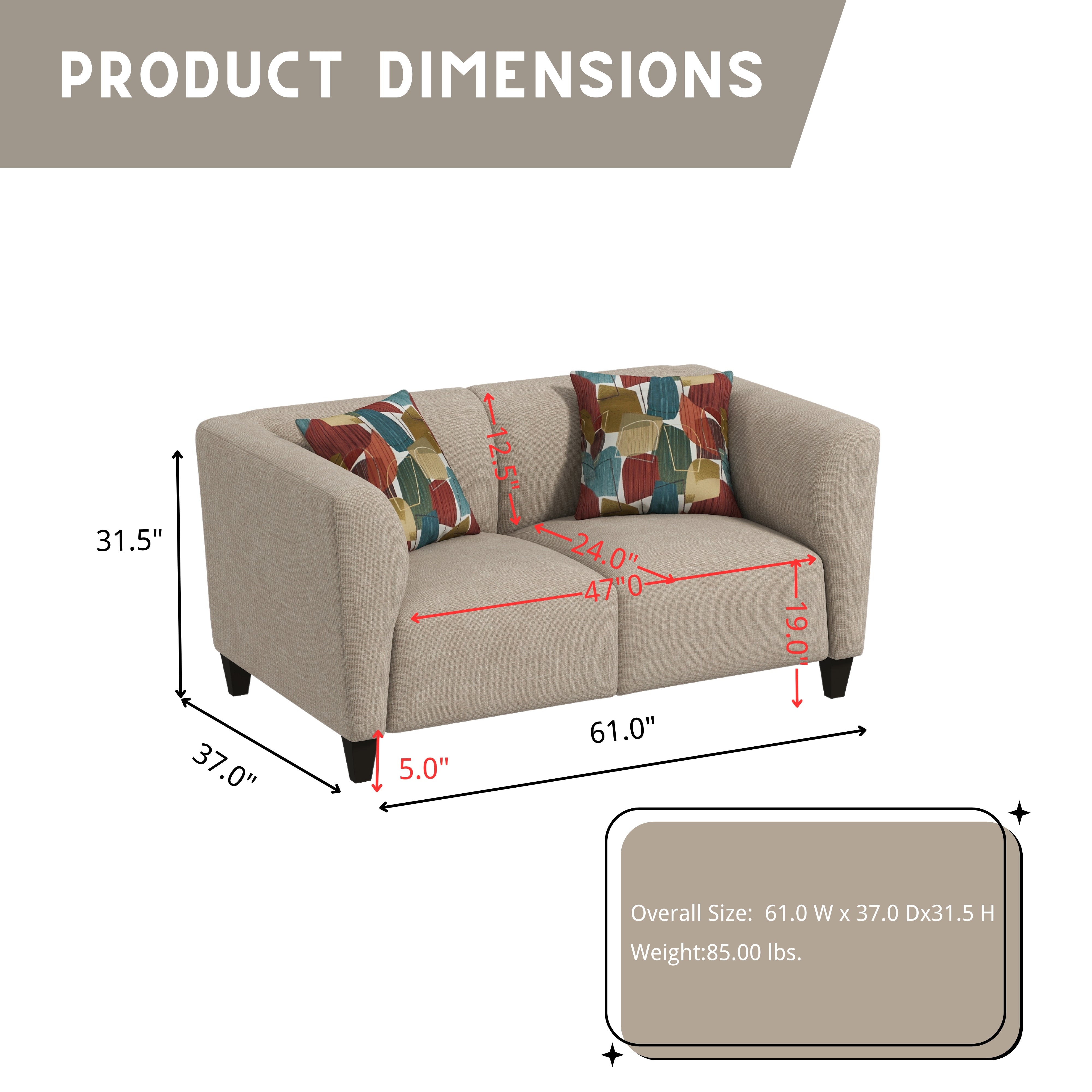Roundhill Furniture Della Upholstered Sofa and Loveseat Set - Modern Living Room Furniture for Small Spaces | Perfect for Apartments, Condos & Cozy Homes