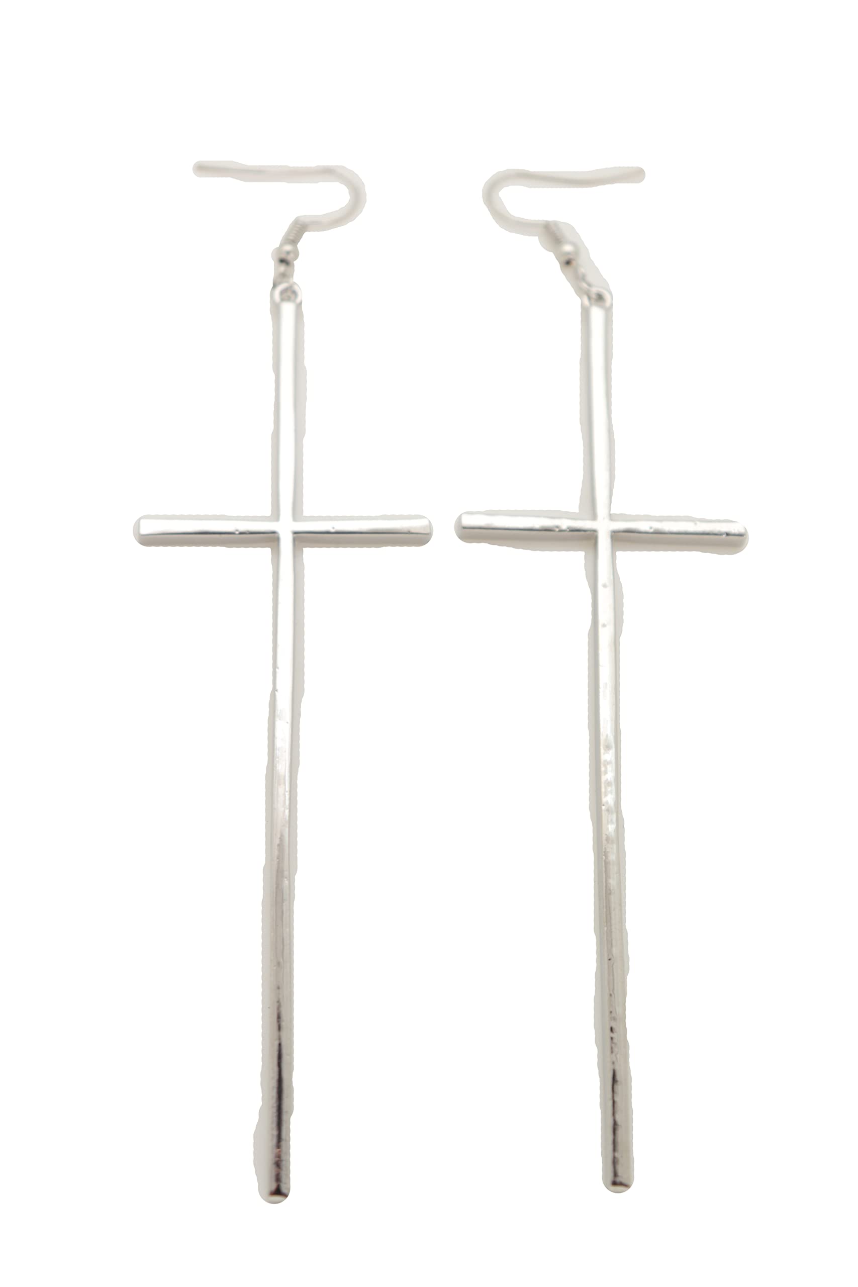 Stylish Silver Metal Large Cross Hook Earrings for Women - Trendy Fashion Jewelry Set for Weekend Parties, Date Nights & Casual Outings