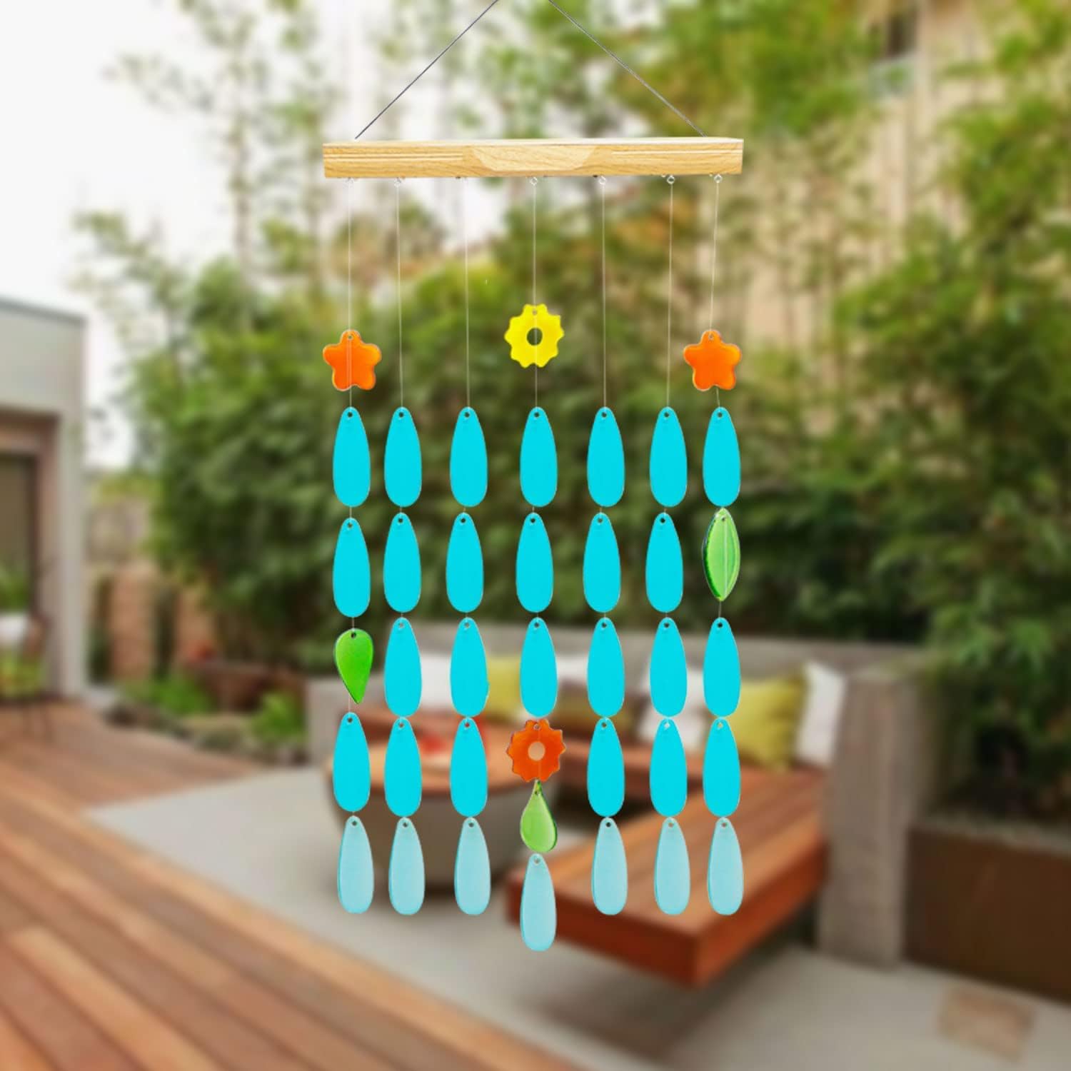 Solar Powered Wind Chimes with LED Lights - Handcrafted Glass Outdoor Wind Chime Decor for Garden, Patio, Yard | Perfect for Relaxing Evenings & Zen Atmosphere