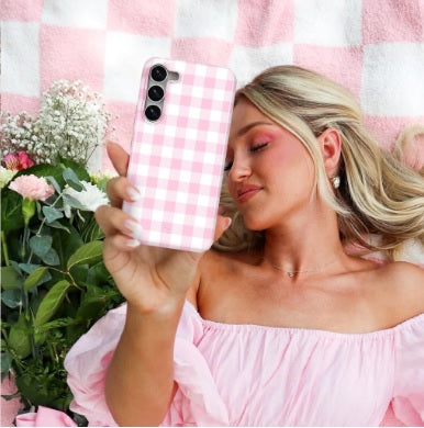 Pink Gingham Samsung Phone Case for Girls - Cute & Stylish Protective Cover for Samsung Galaxy - Perfect Gift for Teens & Women (Home, School, Office Use)