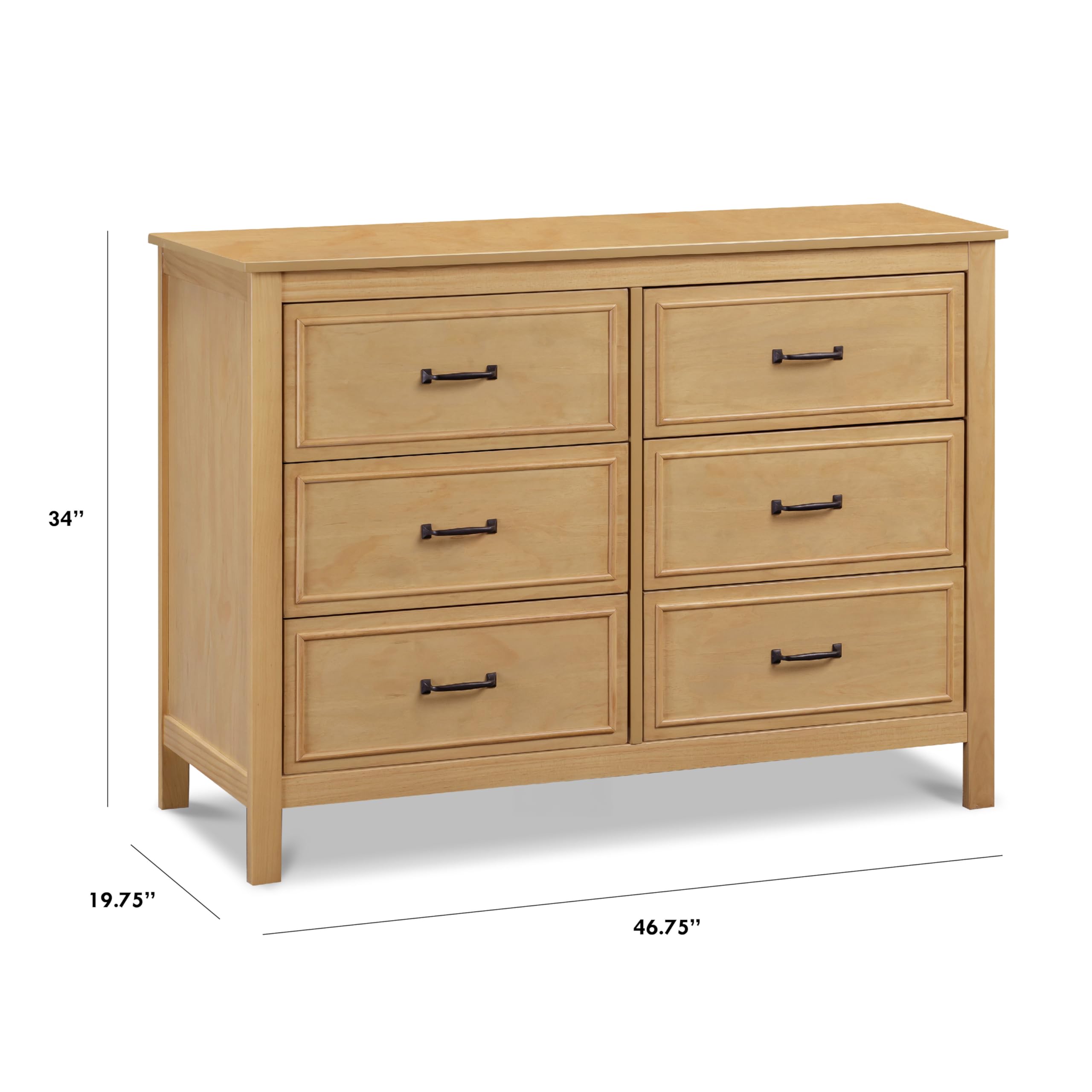 DaVinci Charlie 6-Drawer Double Dresser in Honey Finish - Solid Wood Baby Nursery Dresser with Soft-Close Drawers for Kids Bedroom & Nursery Organization