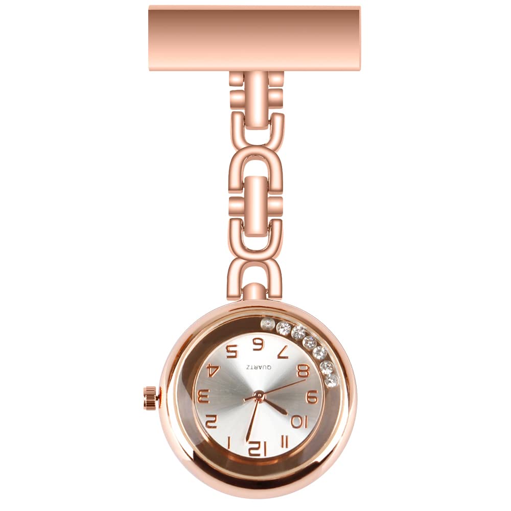 Rose Gold Nurse Clip-on Pocket Watch - Vintage Metal Pendant Watch for Women Nurses | Portable Nurse Brooch Watch for Work & Special Occasions