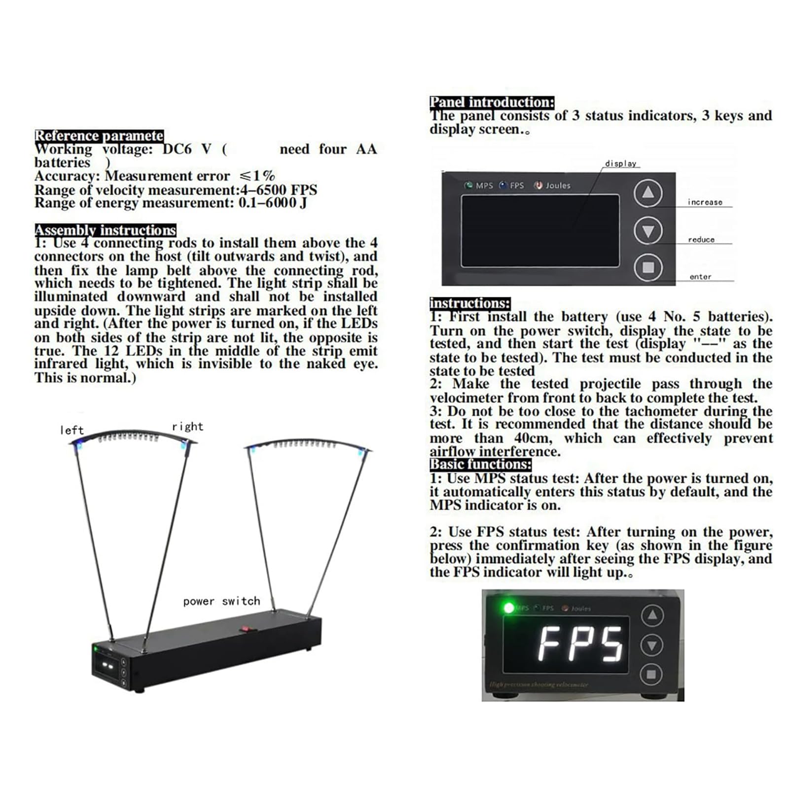 High Accuracy Precision Ballistic Chronograph - Shooting Speed Tester 1-2000MPS (5-6500FPS) with Less Than 1% Error - Perfect for Archery, Airsoft, and Firearms Velocity Testing