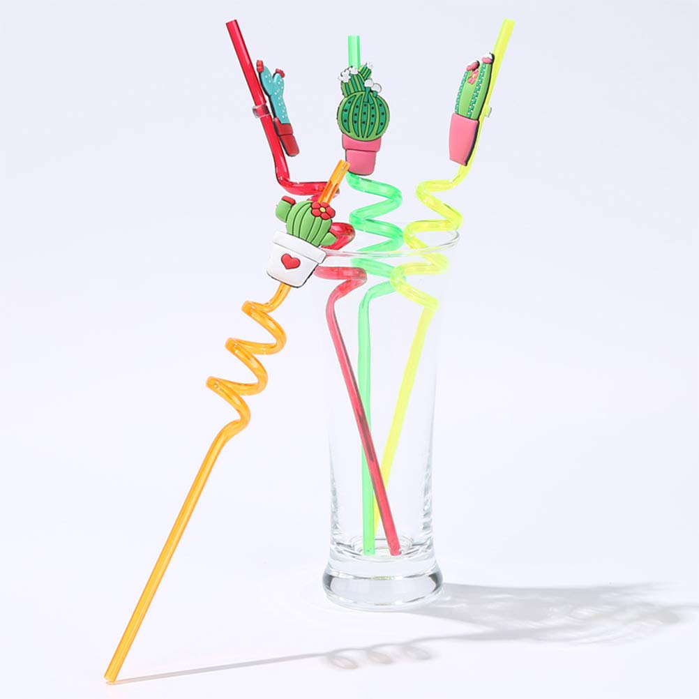 DOITOOL 16PCS Fun Colorful Kids Drinking Straws - Reusable Cactus, Swirl, Twist & Loop Straws for Smoothies, Juice & Party Drinks - BPA Free Child Safe Straws for Home, School & Birthday Parties
