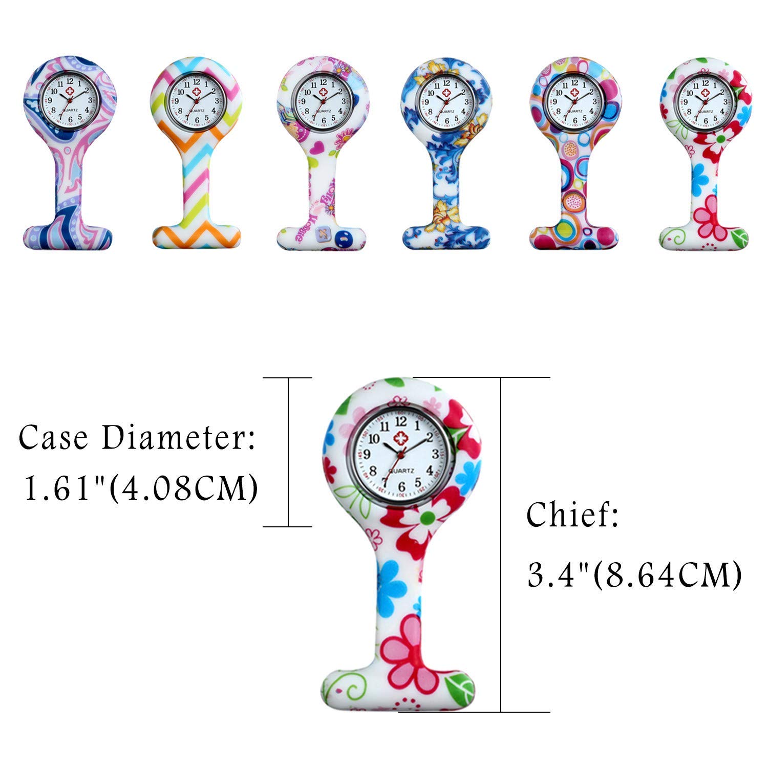 Vintage Floral Square Silicone Nurse Watch - Pin-on Brooch Fob Watch with Analog Quartz Movement - Perfect for Nurses, Medical Professionals & Vintage Fashion Lovers