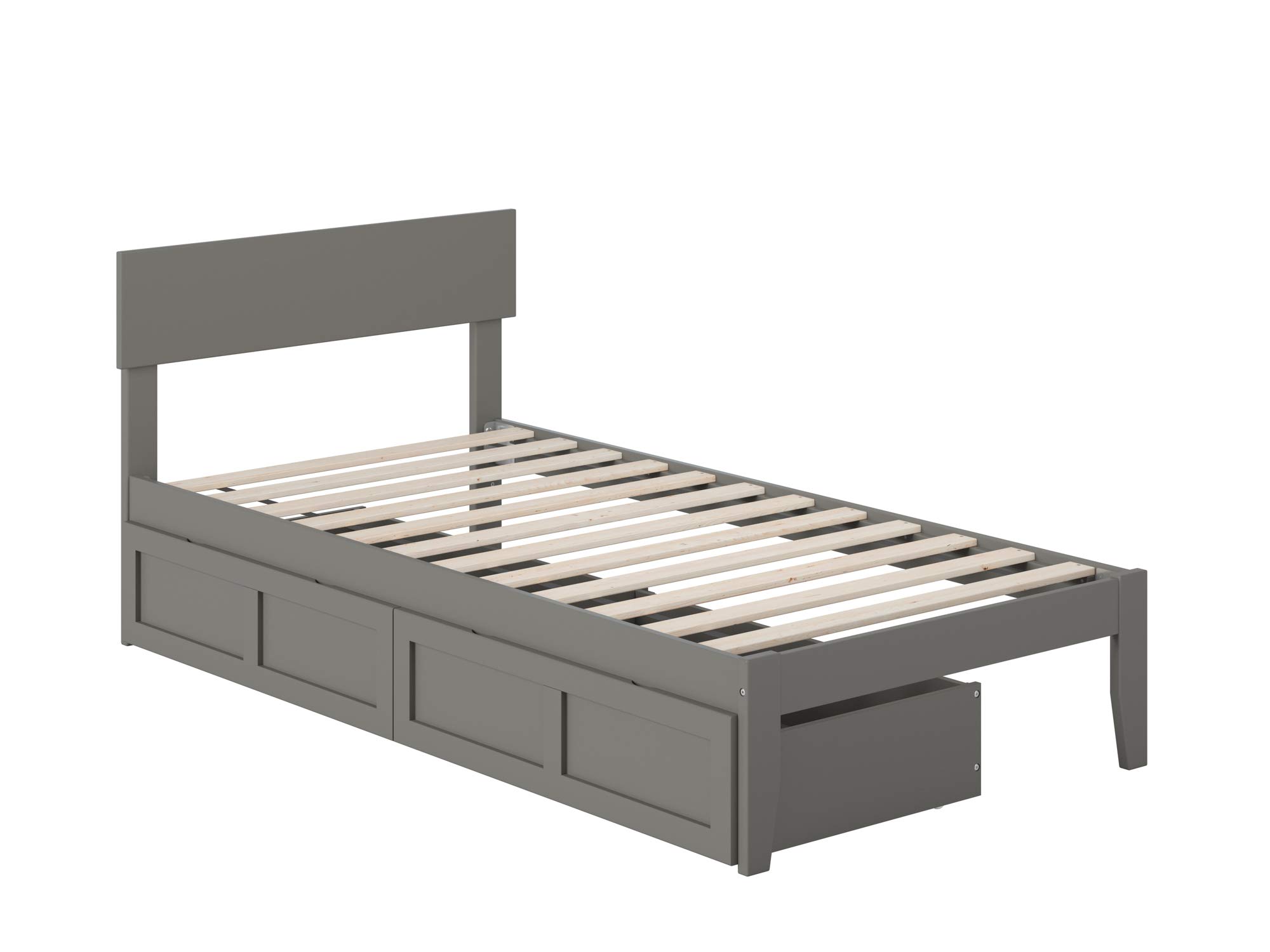 AFI Boston Twin Size Bed Frame with Underbed Storage Drawers, Gray - Perfect for Small Spaces, Kids Rooms & Guest Bedrooms