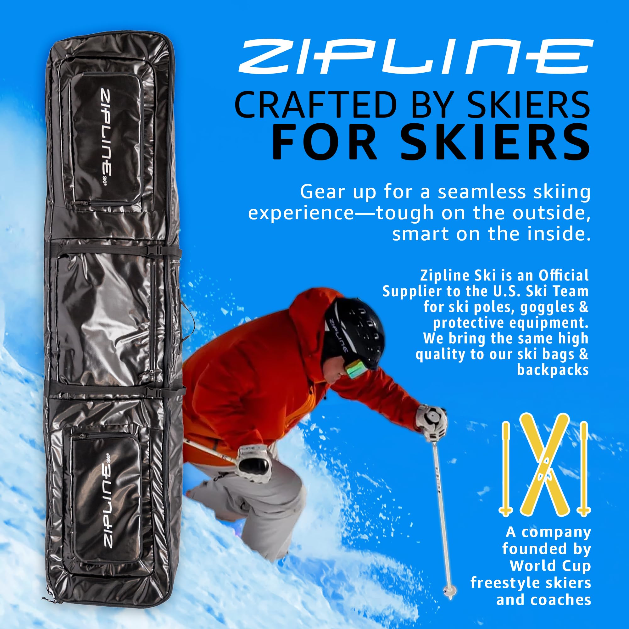 **Double Ski Bag with Wheels - 180/200cm Waterproof Ski & Snowboard Travel Bag for Gear Storage - Durable & Lightweight for Air Travel - Perfect for Ski Trips & Winter Vacations - 3-Year Warranty**
